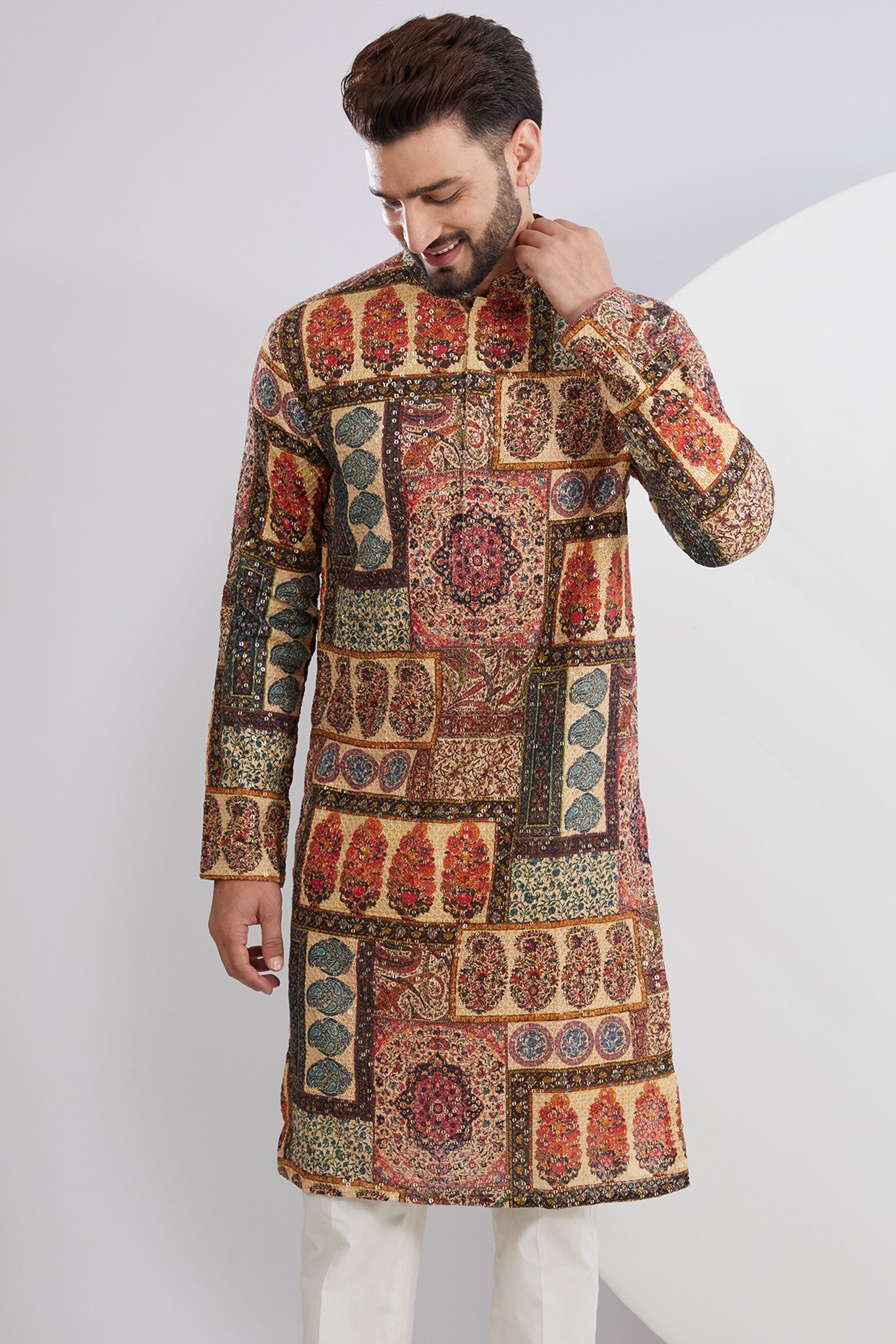 Exquisite Multi Embroidered Kurta with Traditional Kalamkari Kashmiri Print - Perfect for Festivals, Weddings & Ethnic Fashion