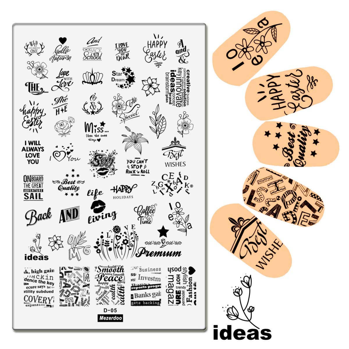 1PC English Letter Nail Art Stamp Plate - Floral Love Pattern Manicure Template for DIY Polish Stencils | Professional Nail Stamping Tool for Home Salon & Party Nail Designs