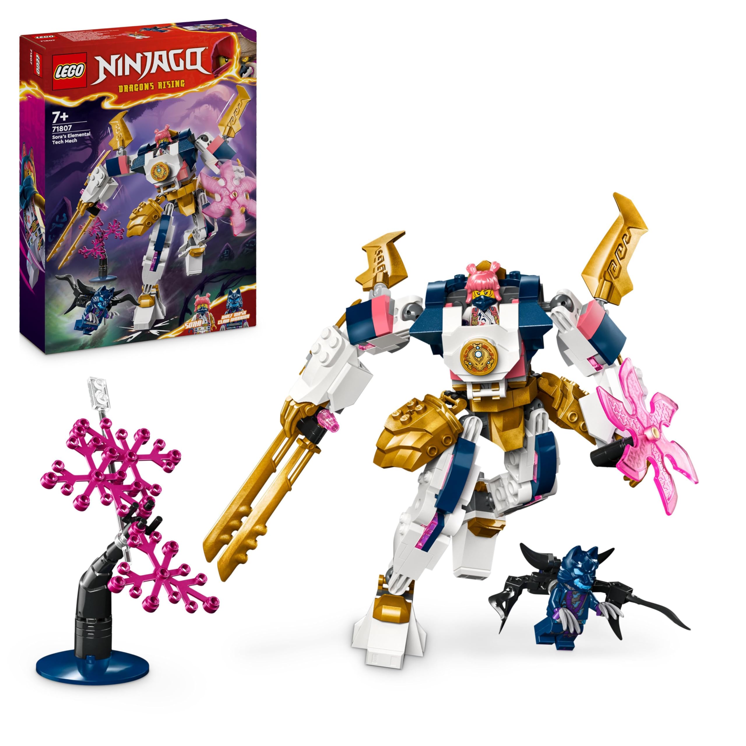 LEGO Ninjago Sora's Elemental Robot Building Toy Set with Minifigure - 71807 - Creative Construction Kit for Kids Ages 7+ - Perfect Birthday Gift for Boys & Girls - Ninja Play & Display Scenes