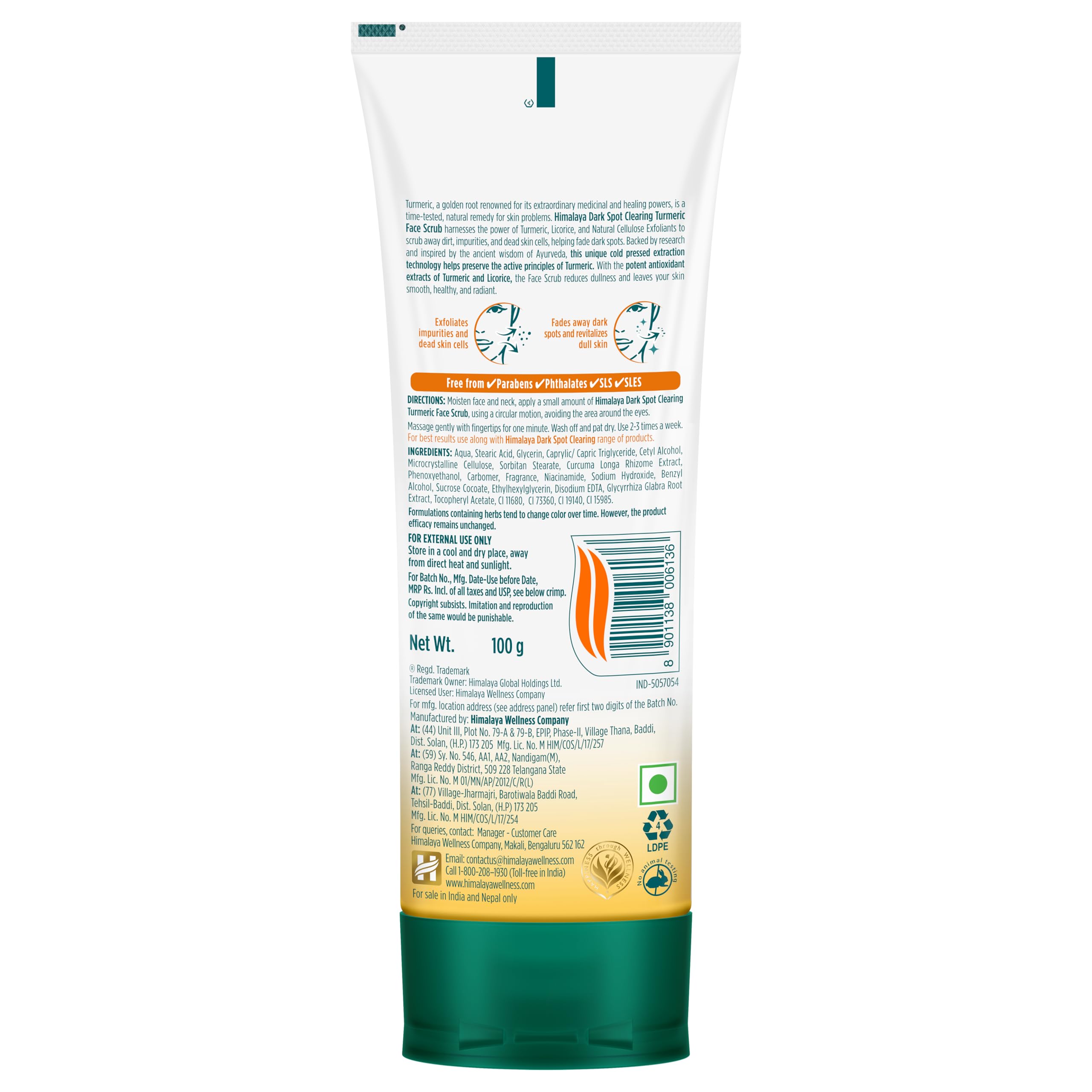 Himalaya Dark Spot Clearing Turmeric Face Scrub - Organic Turmeric for Radiant Skin | Reduces Dark Spots in 7 Days | 100g | Perfect for Daily Exfoliation & Brightening Dull Skin