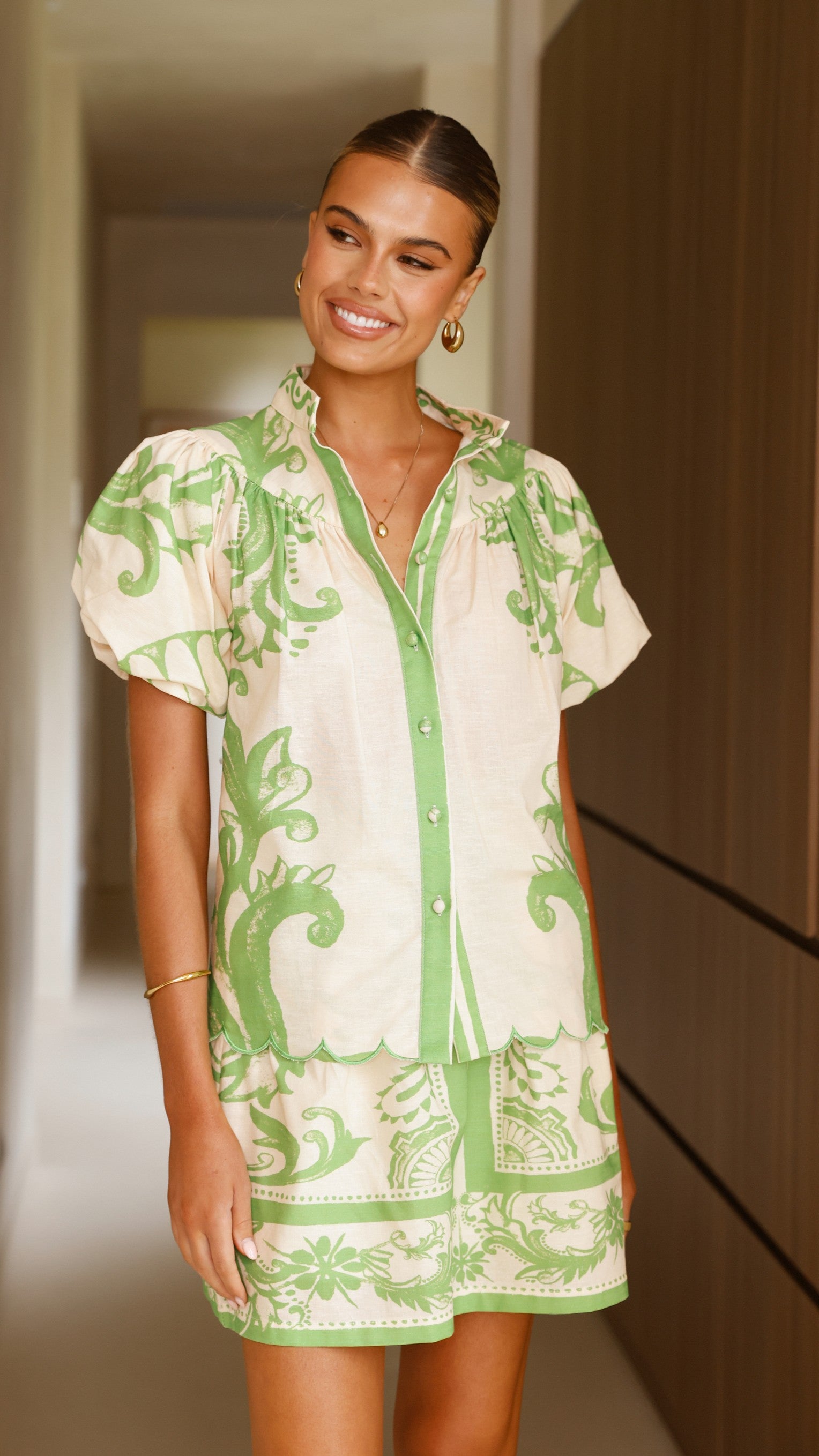Lanie Shirt for Women - Sage & Cream Cotton Blouse | Casual & Office Wear | Perfect for Work, Dates & Everyday Outfits
