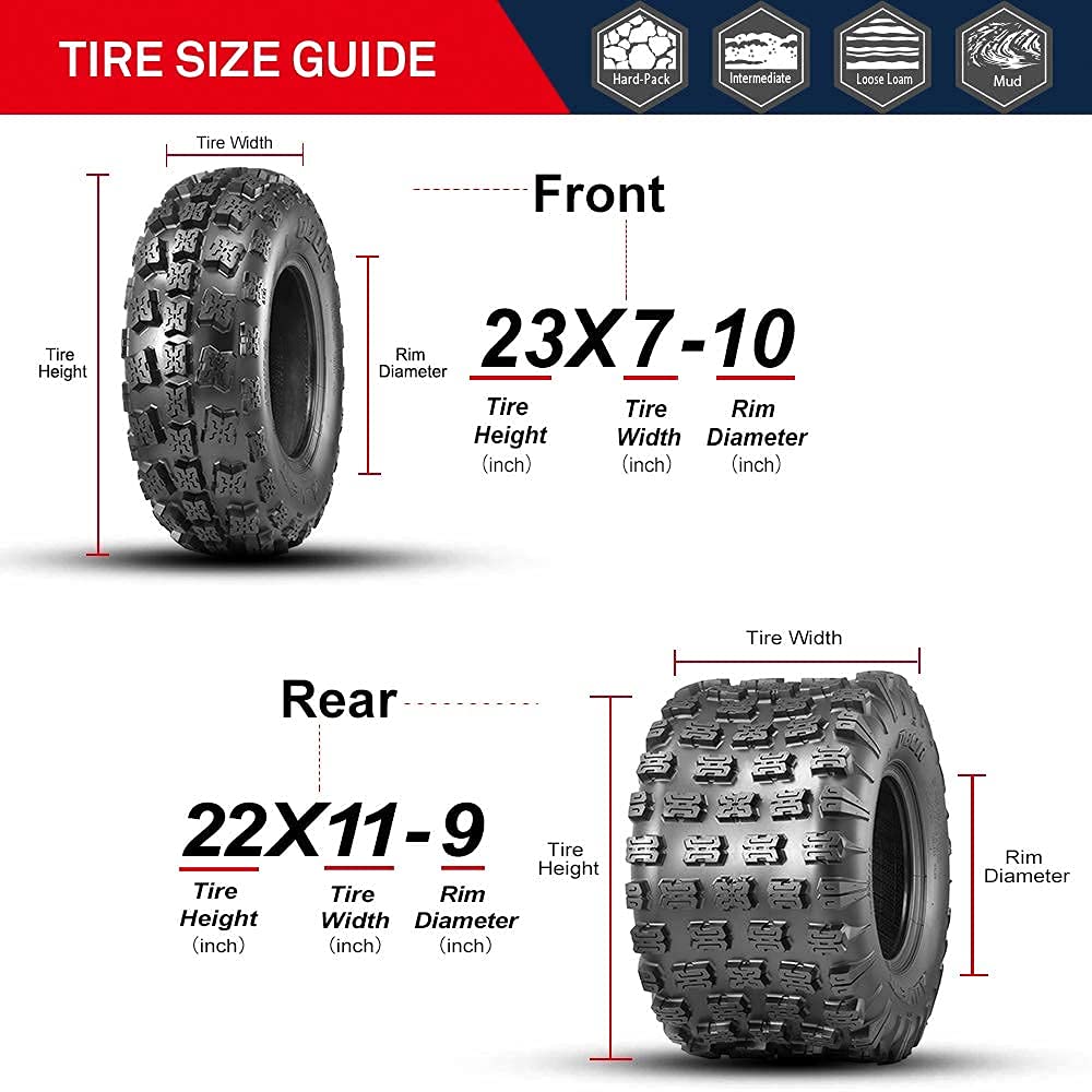 Advent ATV Tires 23x7-10 Front & 22x11-9 Rear - 6 Ply GNCC Champion All Terrain Race Tires (4 Pack) for ATV, UTV & Off-Road Vehicles - Perfect for Mud, Sand, Trails & Racing