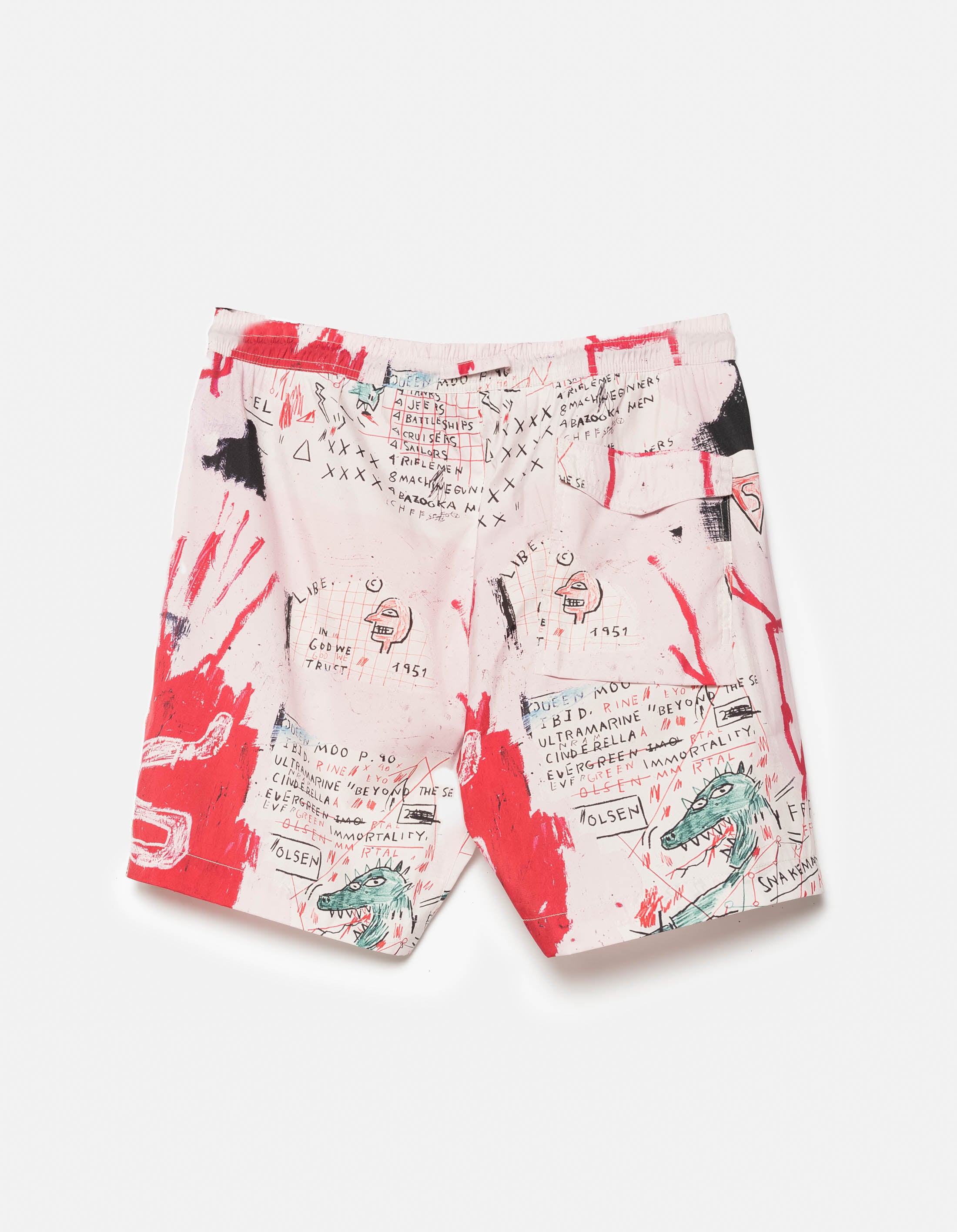 Basquiat Year of the Snakeman Swim Shorts for Men - Pink Artistic Swim Trunks - Perfect for Beach, Pool Party & Summer Vacation
