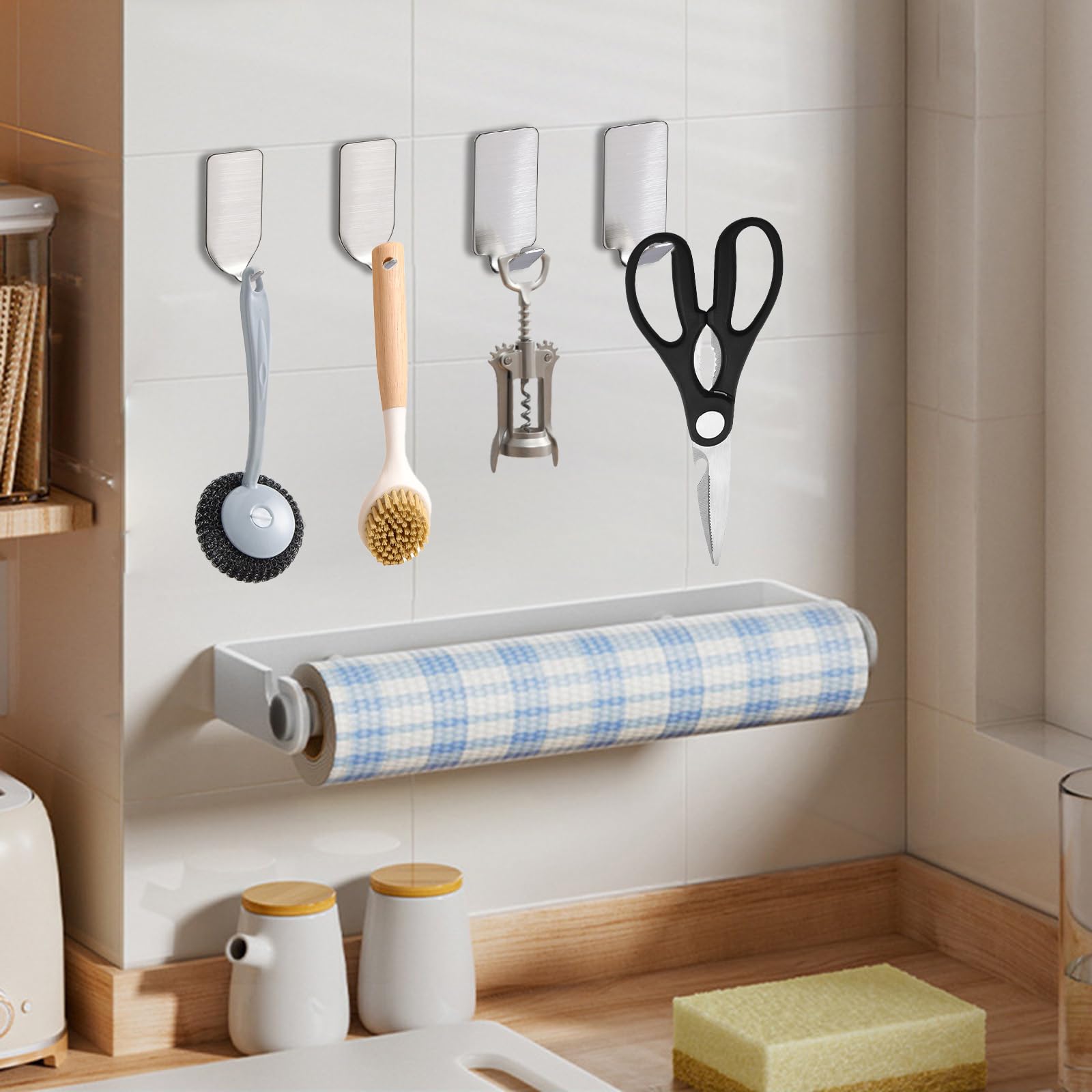 Under Cabinet Paper Towel Holder - Wall Mount Kitchen & Bathroom Towel Roll Dispenser with Self-Adhesive or Screw Mounting - Perfect for Compact Spaces, RVs, and Small Kitchens