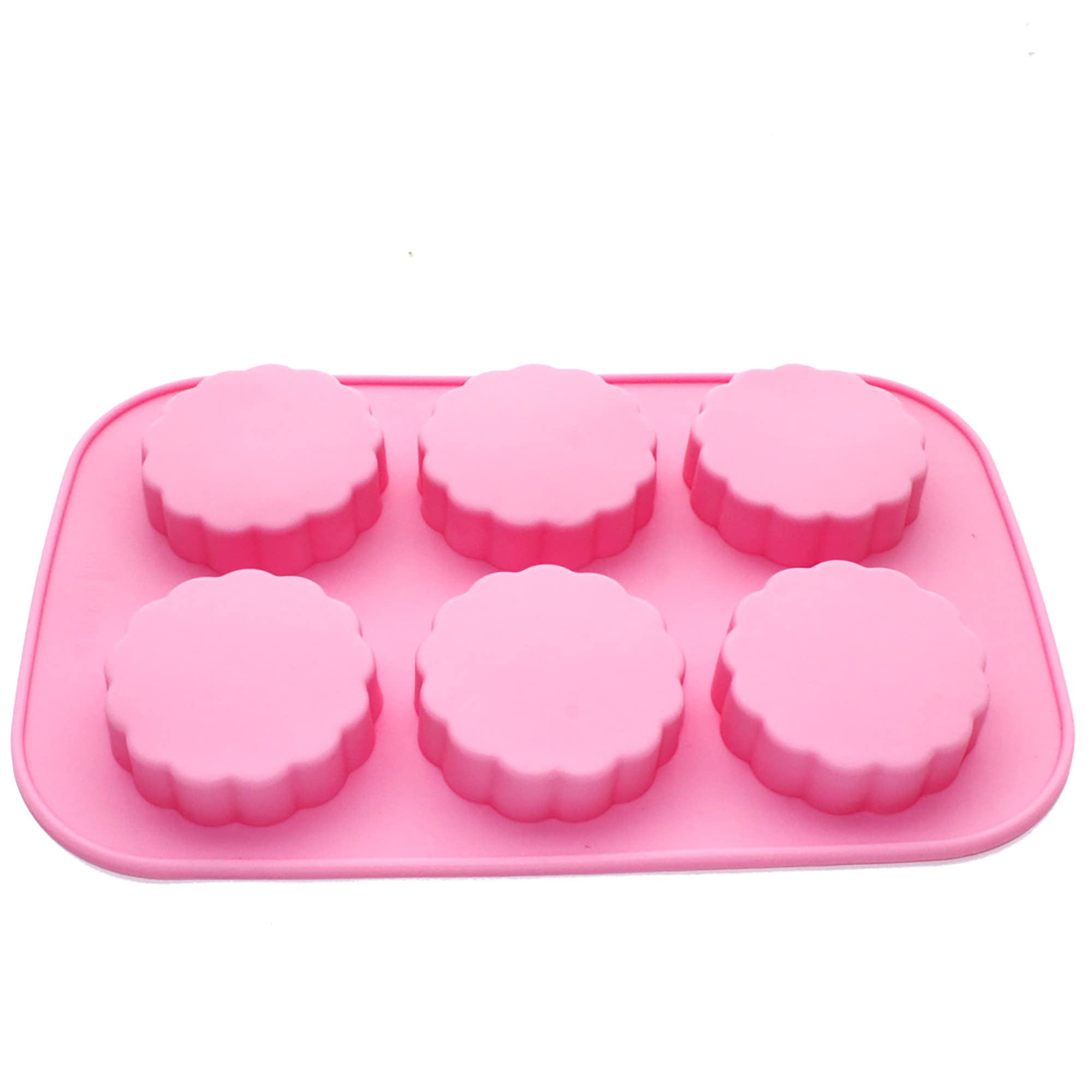 X-Haibei Round Mooncake Chocolate Lotion Bar Soap Cookies Wax Pink Silicone Mold - 2.5inch Diameter, 1.5oz per Cell - Perfect for DIY Candles, Soaps, Bath Bombs & Baking Treats