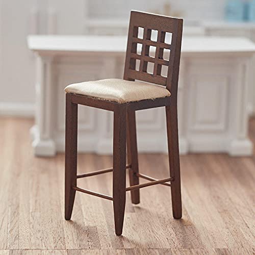 Miniature Walnut Bar Chair for Dollhouse - Handcrafted Wooden Doll Furniture - Perfect for Dollhouse Decor, DIY Miniature Projects, and Collectors