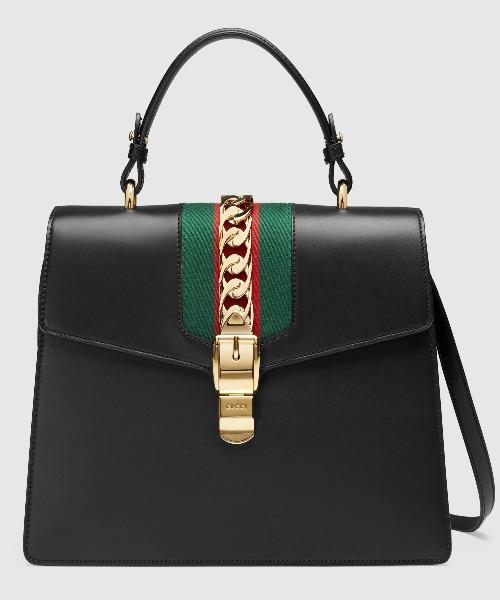 Gucci Sylvie Medium Top Handle Bag - Black Leather Crossbody Shoulder Bag for Women | Luxury Designer Handbag for Work, Travel & Everyday Use
