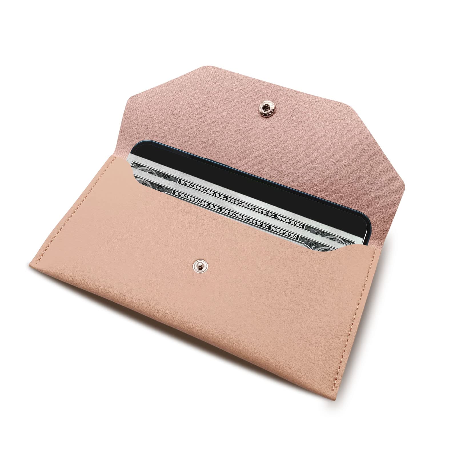 BLMHTWO Women's Leather Cash Envelope Wallet - Reusable Budget Organizer & Bill Holder for Money Management (Pink) - Perfect for Travel, Shopping, and Personal Finance Organization