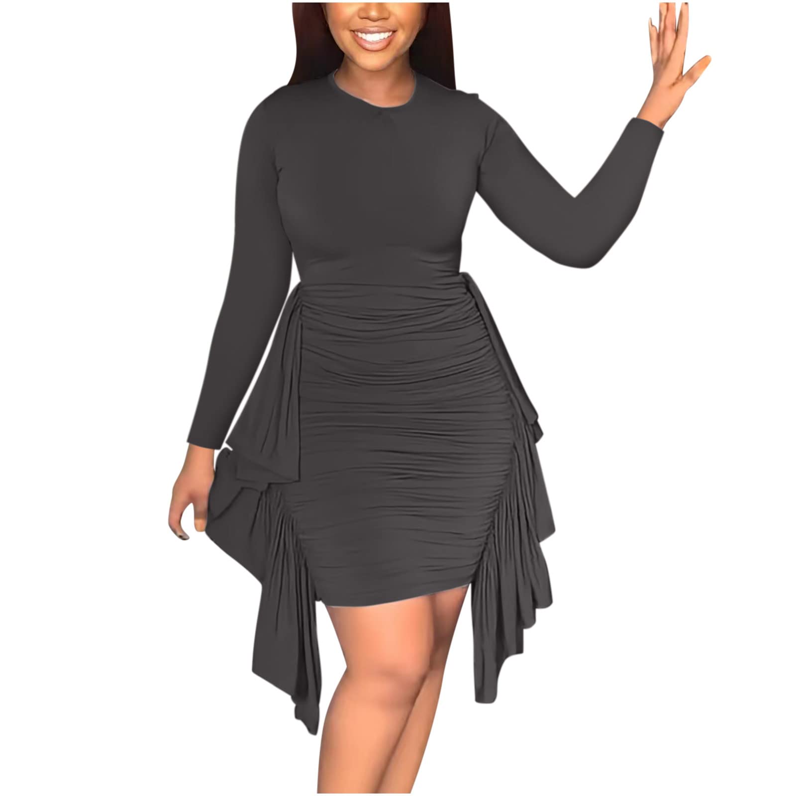 Floleo Women's Short Puff Sleeve Square Neck Midi Dress - High Waist Ruffle Tiered A-Line Summer Dress for Casual, Party & Wedding Guest Outfits