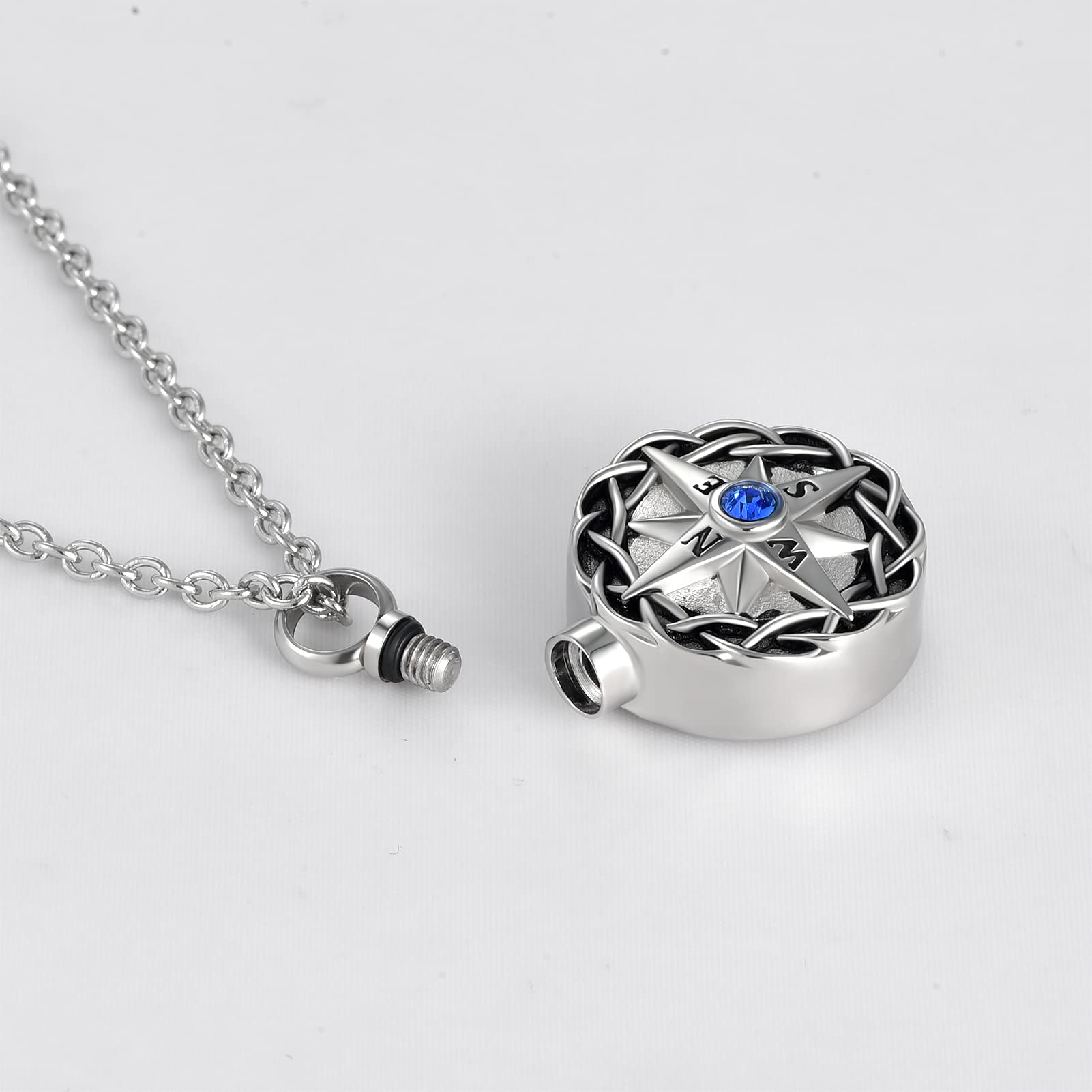 Nautical Compass Cremation Urn Necklace - Navy Anchor Crystal Memorial Pendant for Ashes Keepsake - Perfect for Remembrance Jewelry, Funeral Memorials & Travel Scattering Ceremonies
