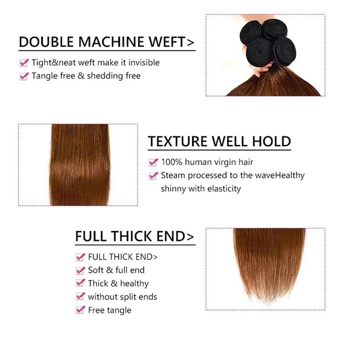 Beauty Forever Malaysian Straight Virgin Hair Extensions - 3 Bundles (20