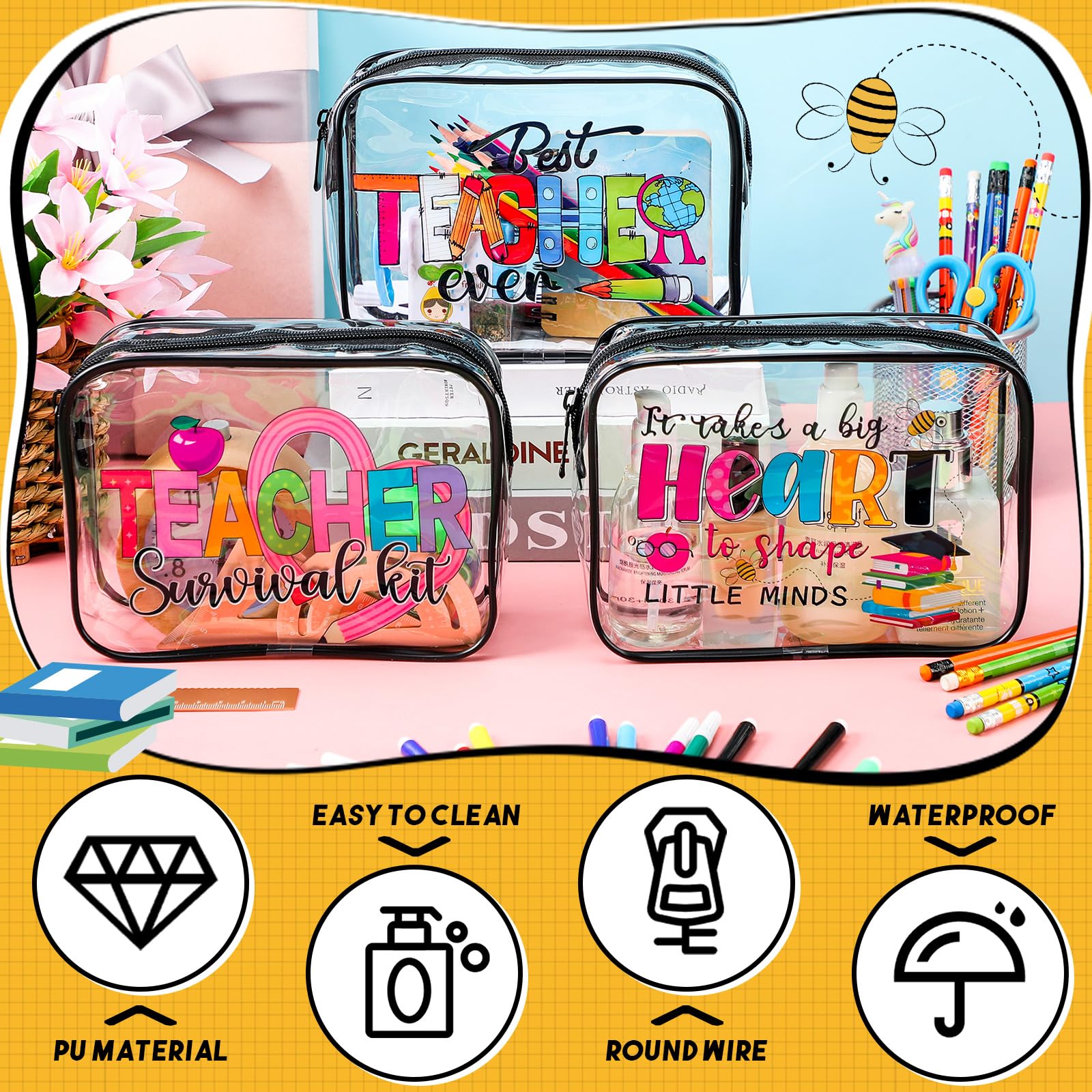 Waterproof PVC Makeup Bag for Travel & Beach - Teacher Gift