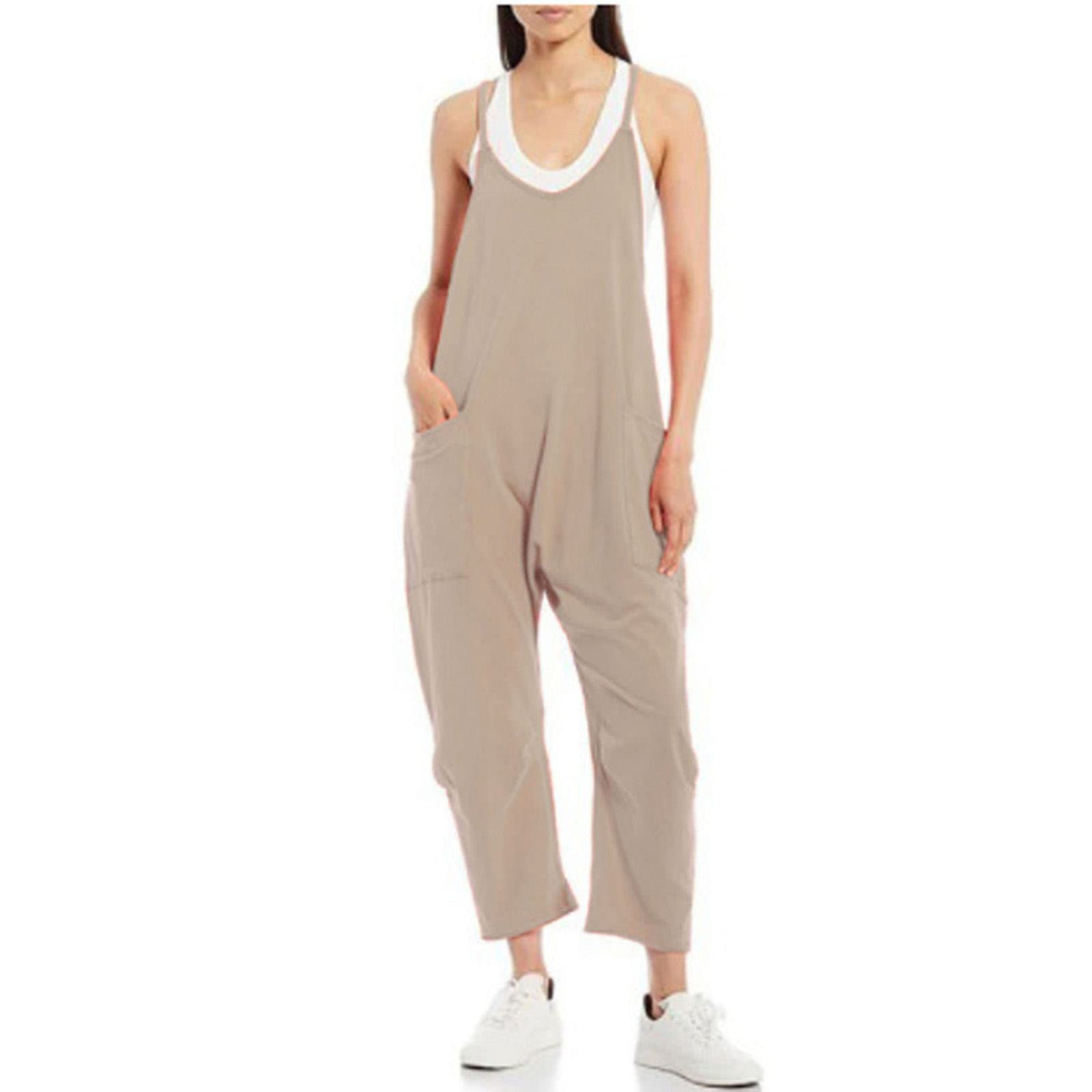 Women's Casual Sleeveless Jumpsuit - Summer 2024 Loose Romper with Spaghetti Straps & Pockets | Trendy Baggy Overalls for Beach, Travel & Everyday Wear