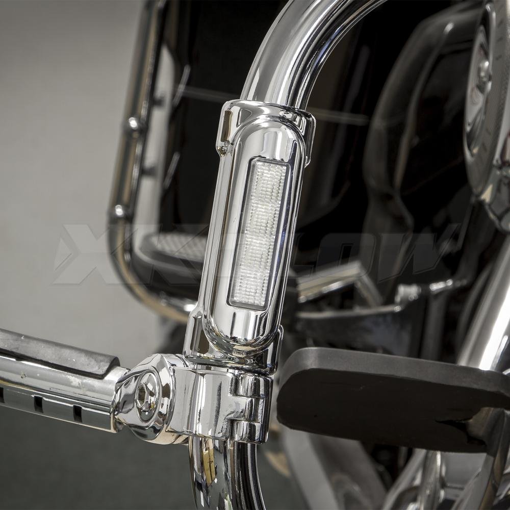 Chrome Motorcycle Highway Bar LED Driving Lights with DRL & Turn Signal - White & Amber Lights for Harley Davidson Touring Bikes (Road King, Street Glide, Road Glide, Ultra Classic, Limited, Trike) - Perfect for Night Riding & Enhanced Safety