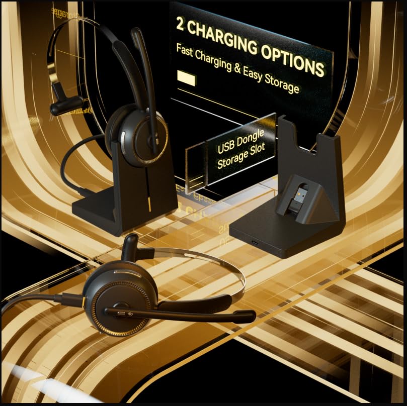 Wireless Headset with Microphone & AI Noise Cancelling for Office Work, Remote Meetings, and Gaming - Comfortable Bluetooth Headset for Professionals
