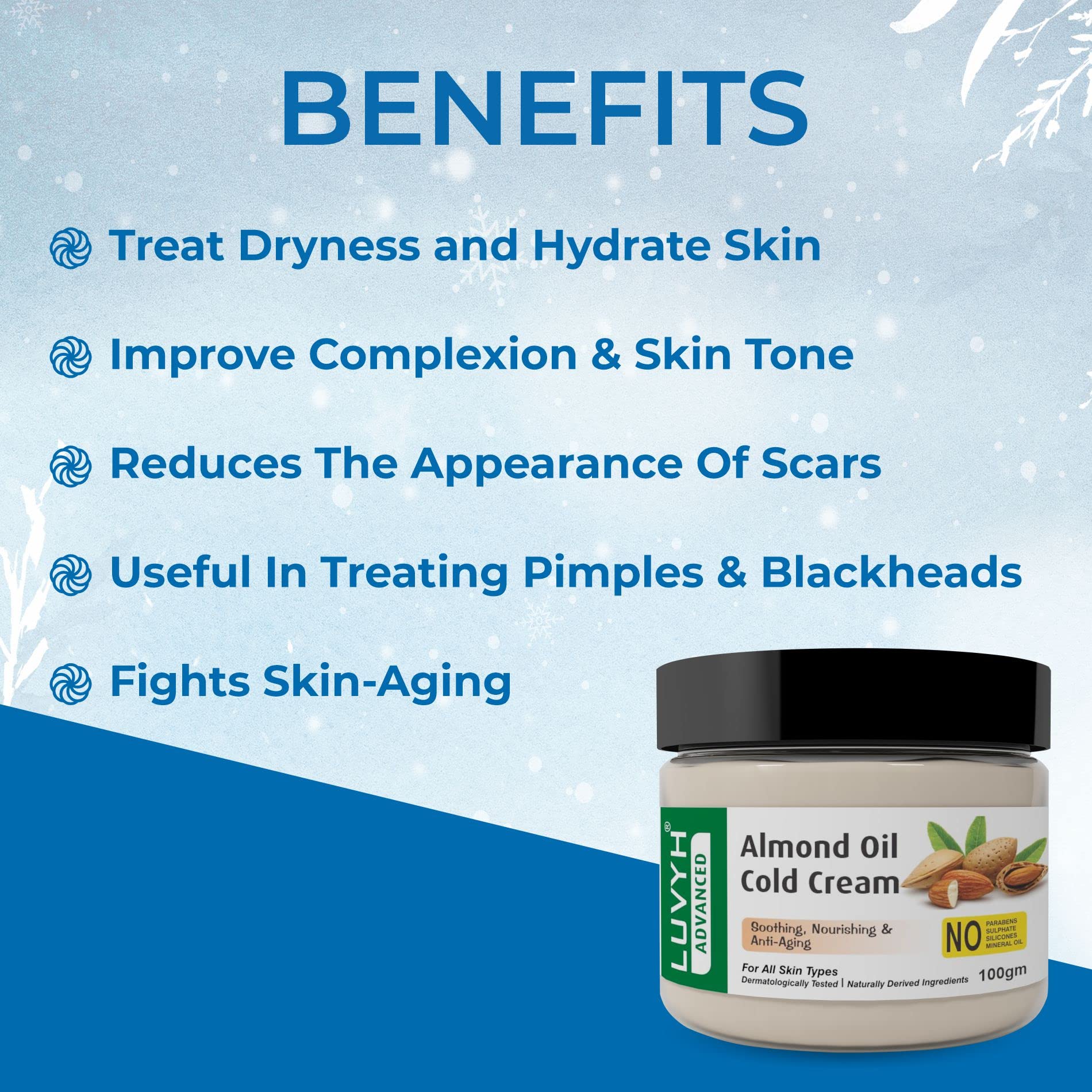 Luvyh Almond Oil Cold Cream & Winter Cream (100g) - Deep Moisturizing for Dry Skin, Face & Body Care - Perfect for Winter Skincare & Night Routine