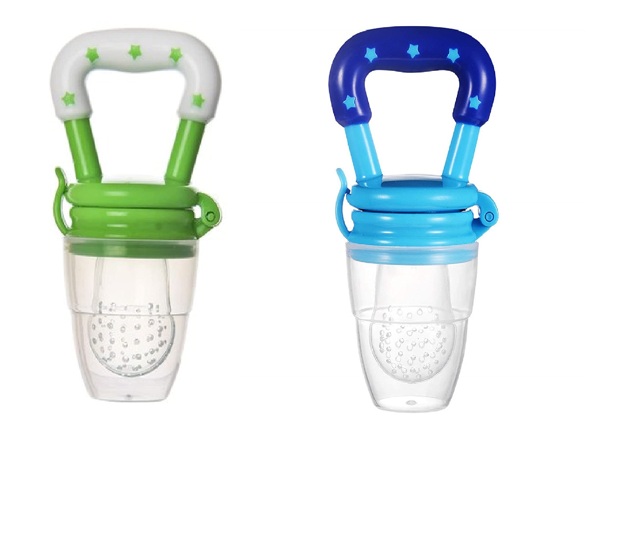 BPA-Free Silicone Baby Food & Fruit Feeder Combo Pack - Blue & Green - Safe Teething Nibbler for Infants | Perfect for Purees, Fresh Fruits & On-the-Go Feeding