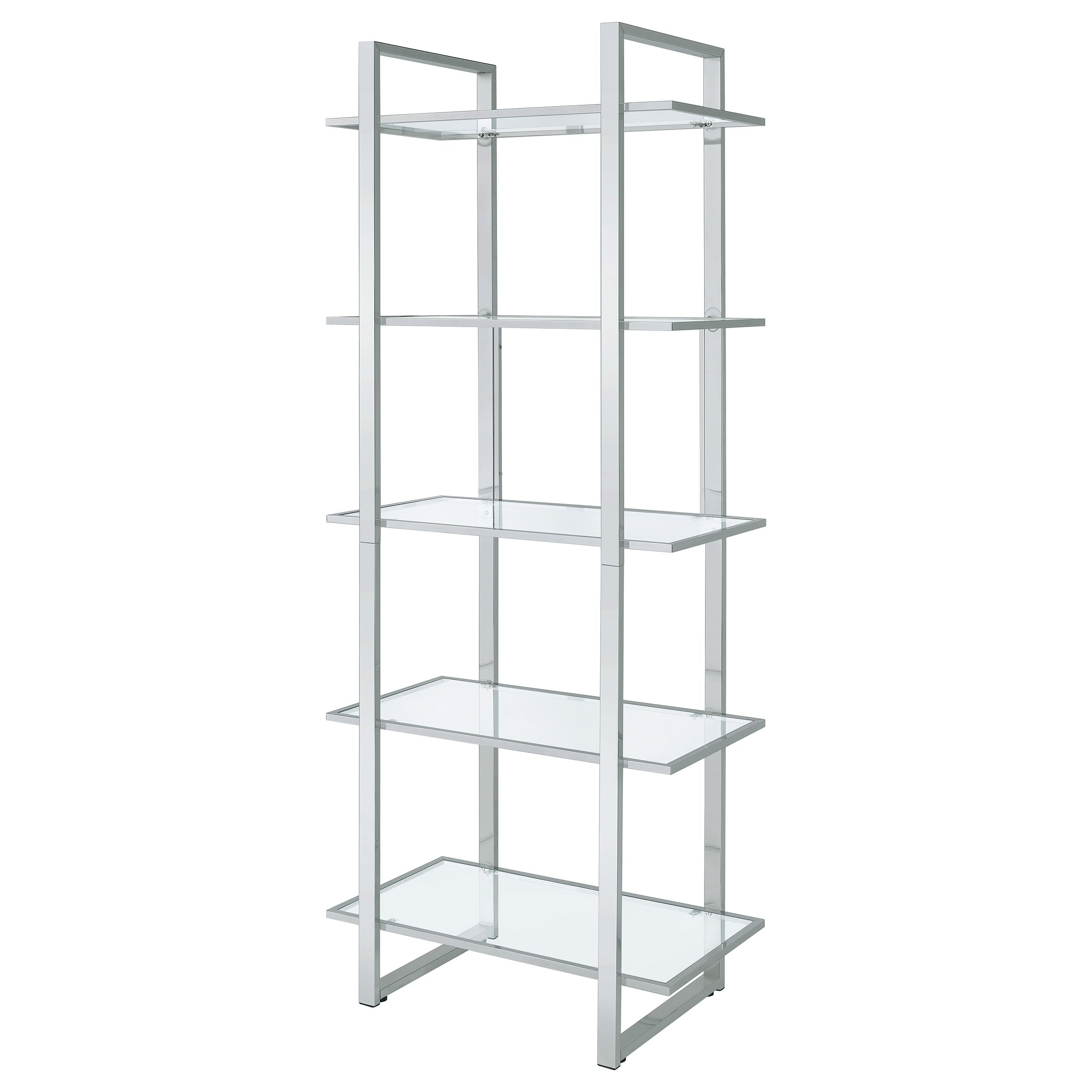 Coaster Home Furnishings Hartford Glass Shelf Bookcase with Chrome Frame - Modern Display Shelf for Living Room, Bedroom or Office Storage