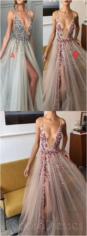 Elegant Grey Side Slit Tulle Beaded Long Evening Prom Dress - Custom Party Gown for Formal Events | Perfect for Prom, Homecoming, and Black Tie Occasions
