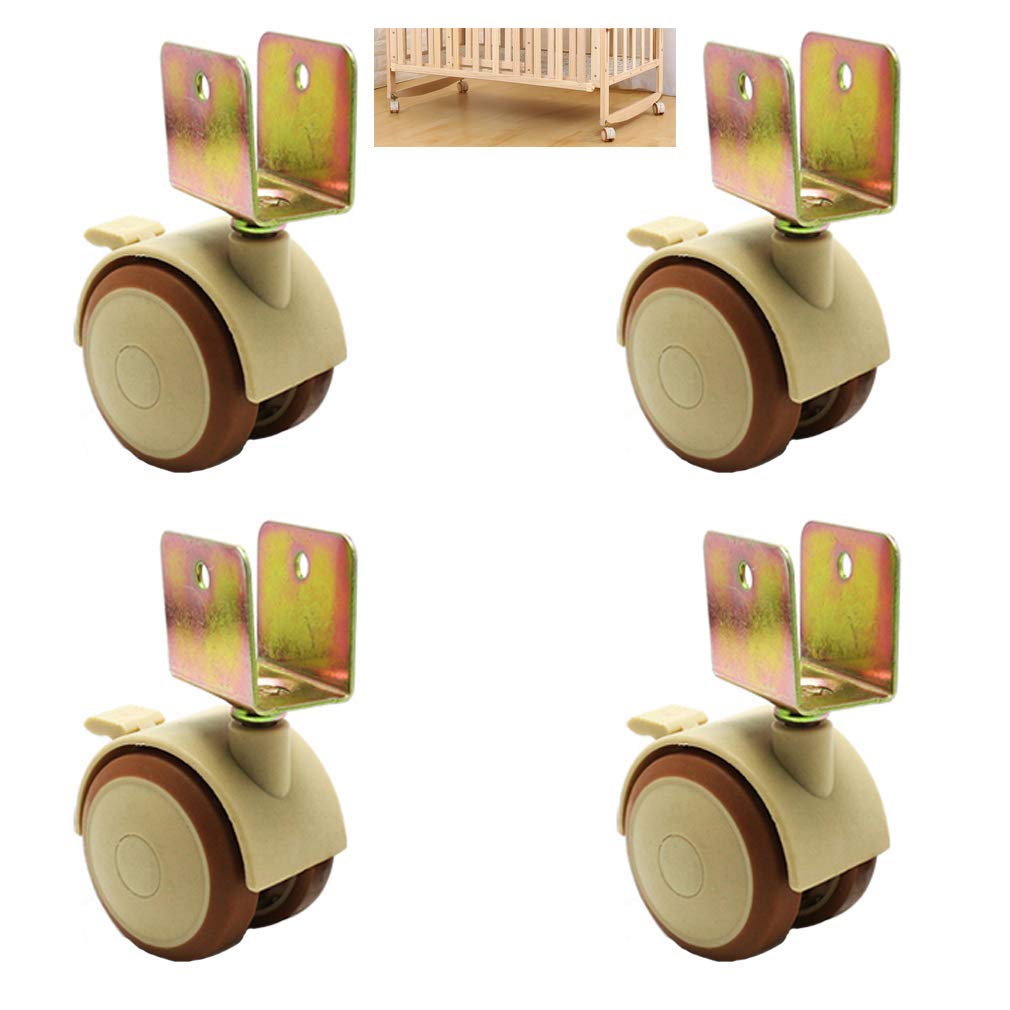4 x 2 Inch Heavy Duty Rubber Swivel Caster Wheels with Brake - 100kg Load Capacity, Quiet Double Wheel Design, U Bracket Mount - Perfect for Office Chairs, Furniture, Cribs, and Hospital Beds (20mm/0.8 Inch)