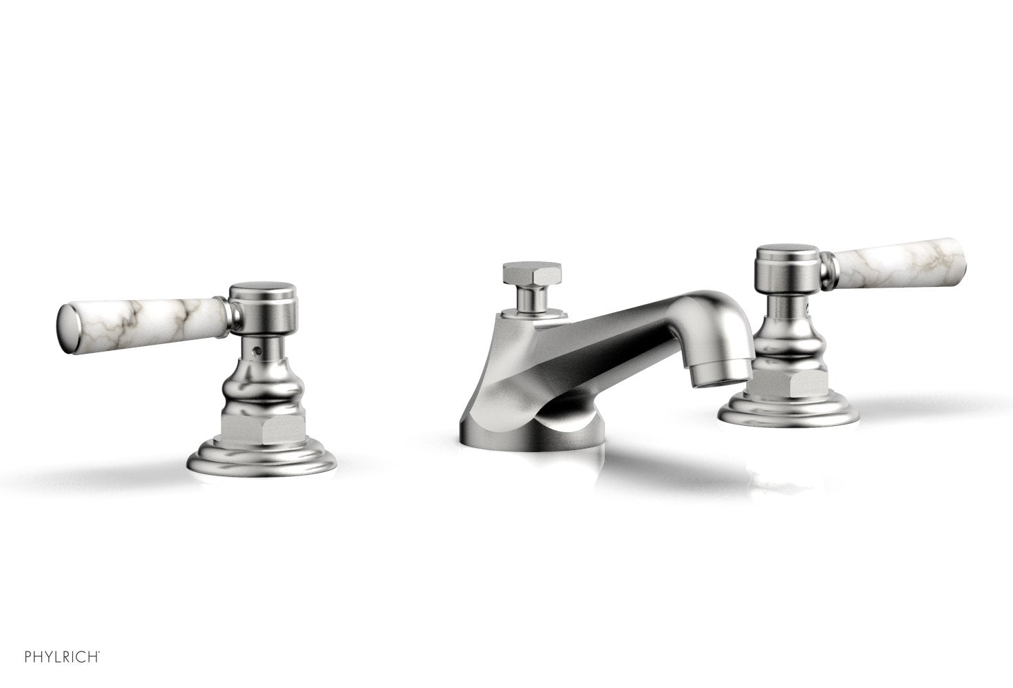 HEX TRADITIONAL Widespread Bathroom Faucet with White Marble Lever Handles - Model 500 03 | Perfect for Modern Bathroom Vanities and Powder Rooms