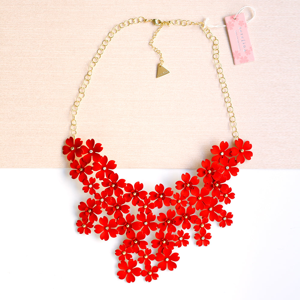 Elegant Red Floral Statement Bib Necklace for Women – Perfect for Weddings, Parties & Special Occasions