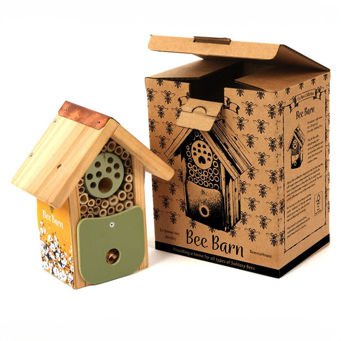 Bee Barn Bee Nester - Natural Wooden Bee House for Garden Pollinators | Attract & Protect Solitary Bees | Perfect for Backyard, Organic Garden & Pollinator-Friendly Landscaping