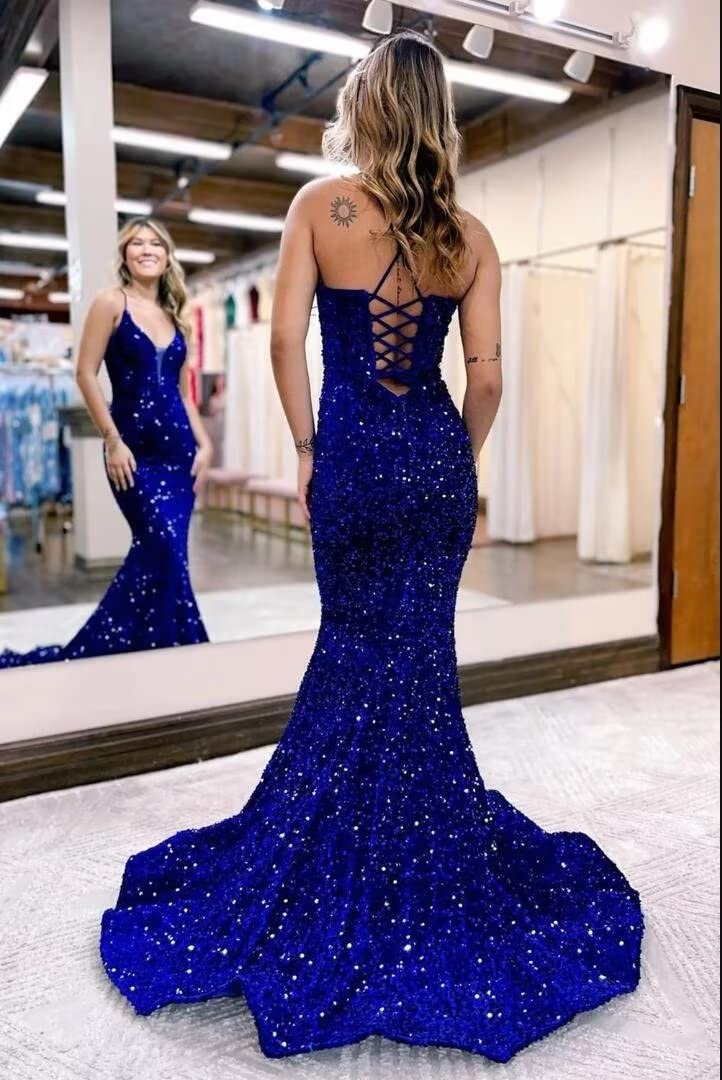 Elegant Mermaid Sequin Prom Dress for Women - Long Corset Formal Evening Gown with Spaghetti Straps | Perfect for Homecoming, Pageants, and Special Occasions