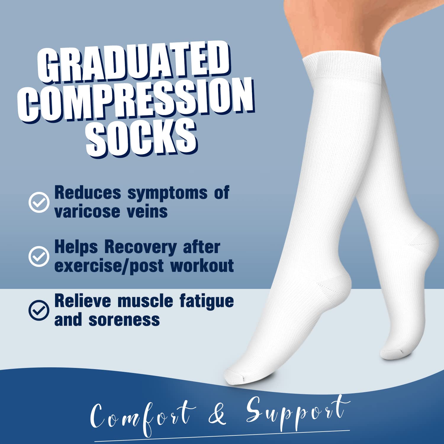 Laite Hebe 4 Pairs Compression Socks for Women & Men - Best Support for Circulation, Nurses, Running, Athletic Performance - Perfect for Workouts, Travel & Long Shifts
