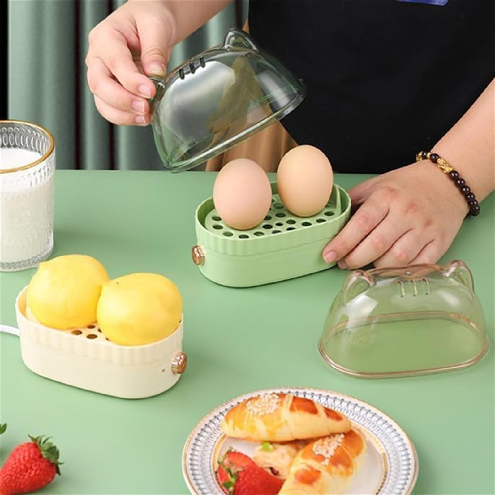 Smart Mini Egg Cooker - Electric Rapid Egg Boiler for Hard, Soft & Onsen Tamago Eggs with Auto Shut Off | Perfect for Dorms, Small Kitchens & Quick Breakfasts (2 Egg Capacity)