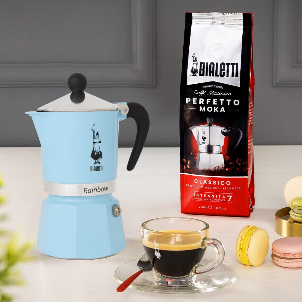 Bialetti 5041 Rainbow Stovetop Espresso Maker - 6 Cup Italian Moka Pot in Light Blue | Perfect for Home Coffee Brewing & Kitchen Decor