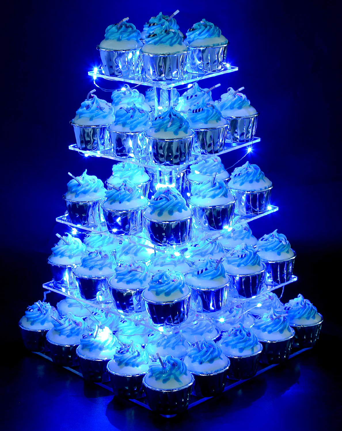5-Tier Acrylic Cupcake Stand with LED Lights - Elegant Dessert Display Tower for Birthday, Wedding, Baby Shower & Party Decor | Perfect for Bakeries, Cafes & Events
