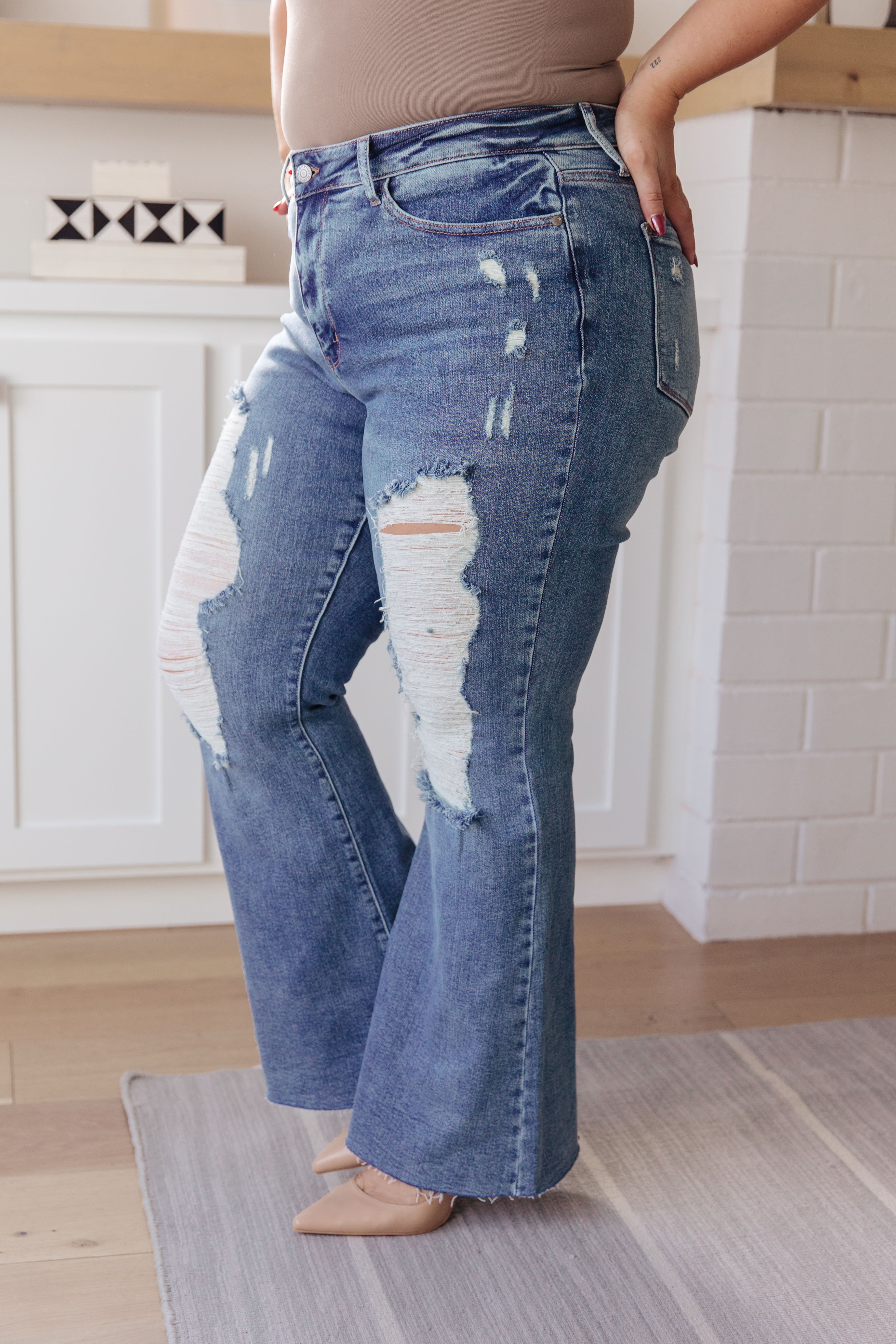 Judy Blue Kiana High Rise Heavy Destroy Flare Jeans for Women | Vintage Distressed Denim Pants | Perfect for Casual Wear, Date Night & Street Style Outfits