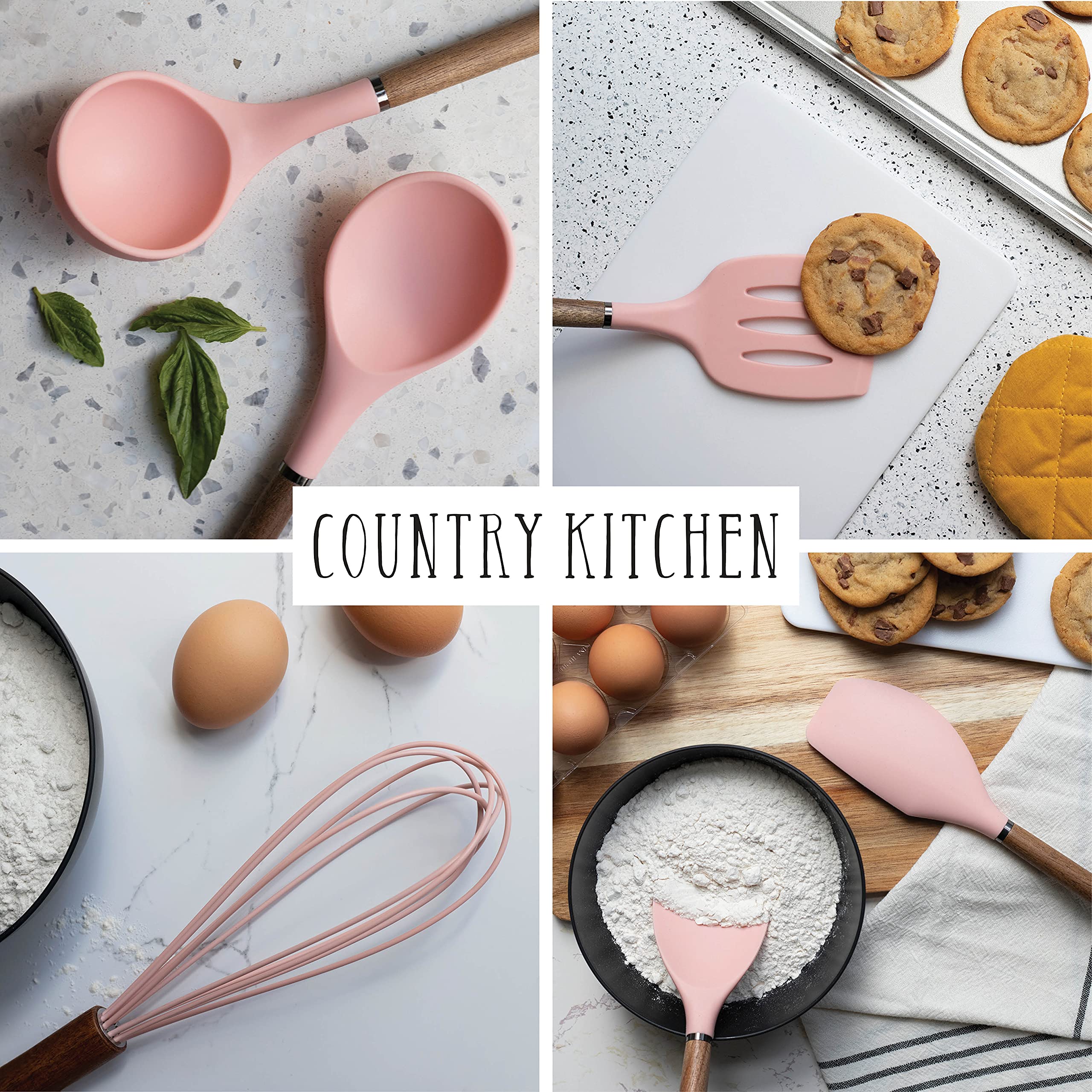Non-Stick Silicone Cooking Utensil Set with Wood Handles - 8-Piece Kitchen Tool Collection for Baking, Frying & Mixing - Heat Resistant & Dishwasher Safe - Perfect for Home Chefs & Gift Giving (Pink)