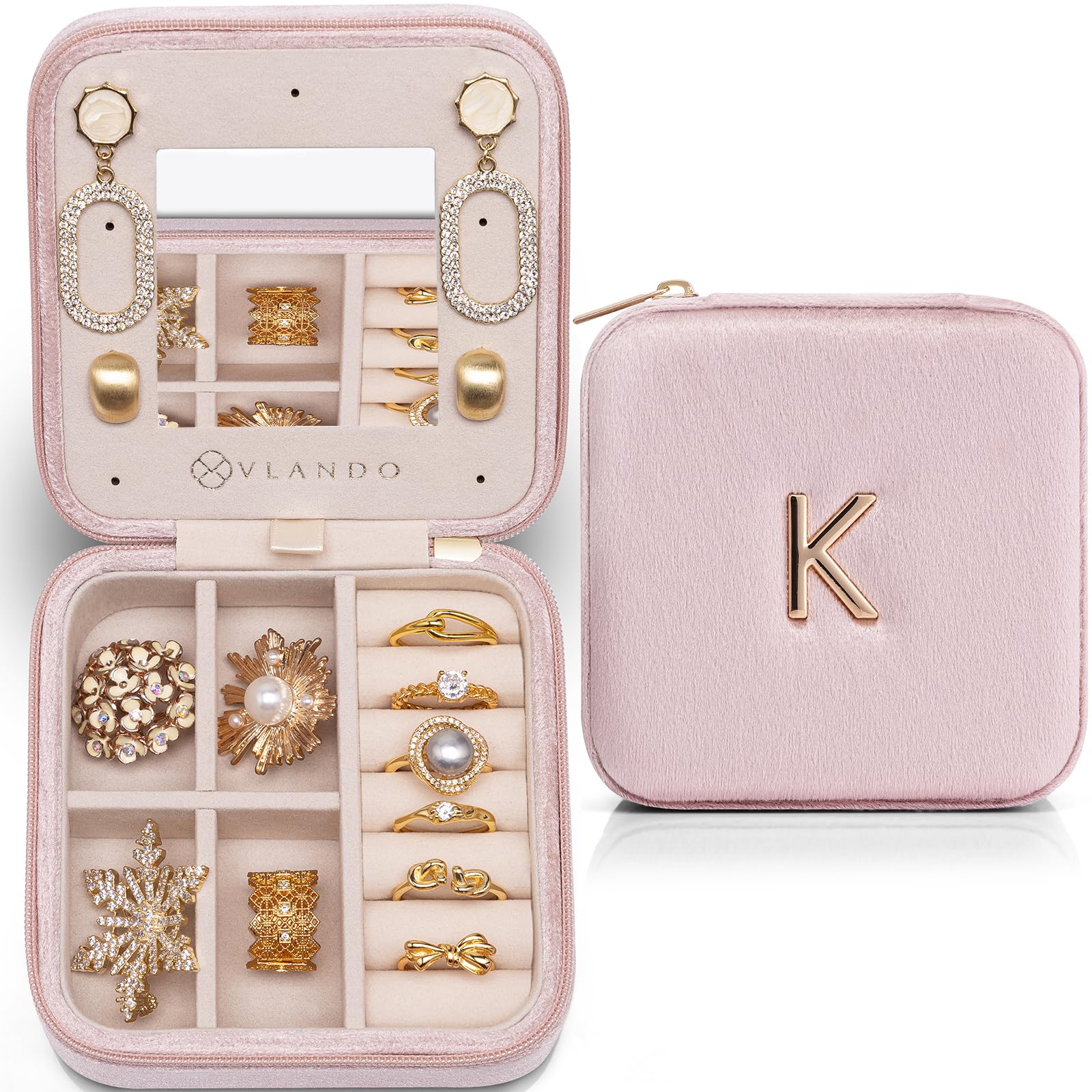 Vlando Preppy Jewelry Holder Organizer - Trendy Pink Letter K Jewelry Travel Case for Teen Girls | Perfect for School, Travel & Birthday Gifts | Stylish Jewelry Storage Solution for Daughters & Teens