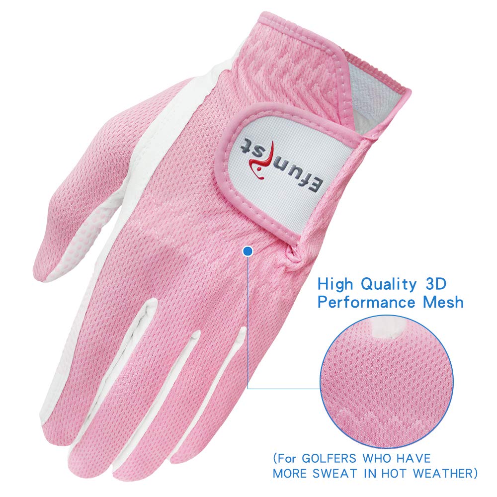 Premium Women's Golf Gloves - Left & Right Hand Breathable 3D Performance Mesh with Non-Slip Microfiber Grip - Ideal for Driving Range, Course Play & Tournament Training