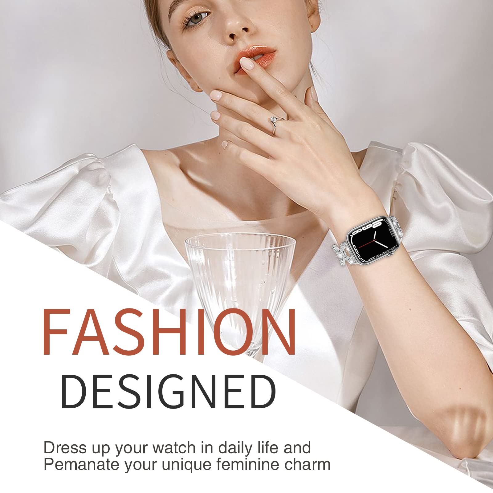 OULUCCI Bling Bands for Apple Watch Series 10/9/8/7/6/5/4/3/2/1 - 38mm 40mm 42mm 44mm 45mm 46mm Diamond Jewelry Metal O-Shape Elegant Watch Band for Women - Perfect for Parties, Weddings & Everyday Wear