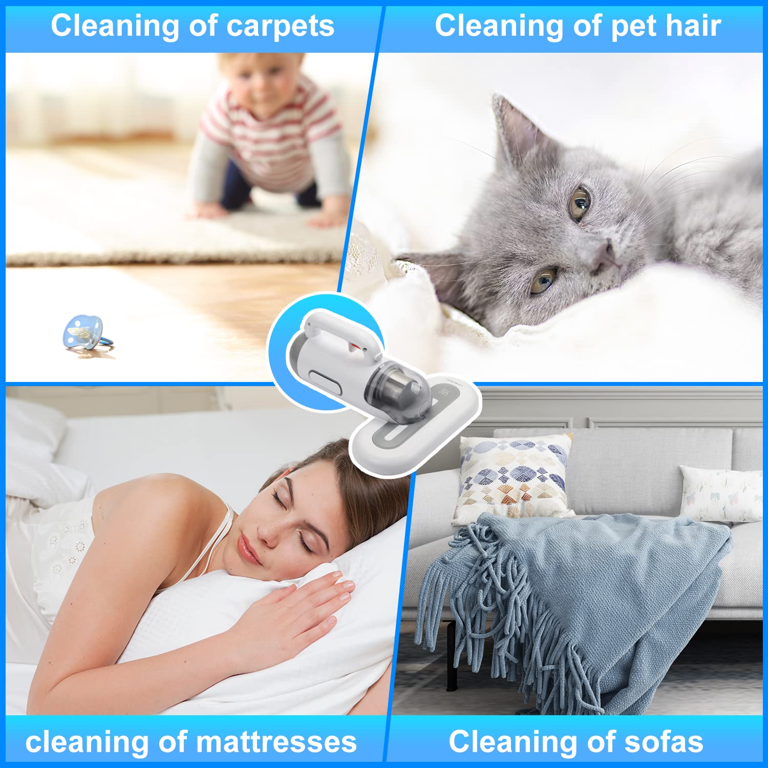 **400W Powerful Handheld Vacuum Cleaner for Mattress, Pillow & Sofa - 15Kpa High Suction, Corded, Double Beat Technology - Perfect for Deep Cleaning Beds, Upholstery & Pet Hair Removal**