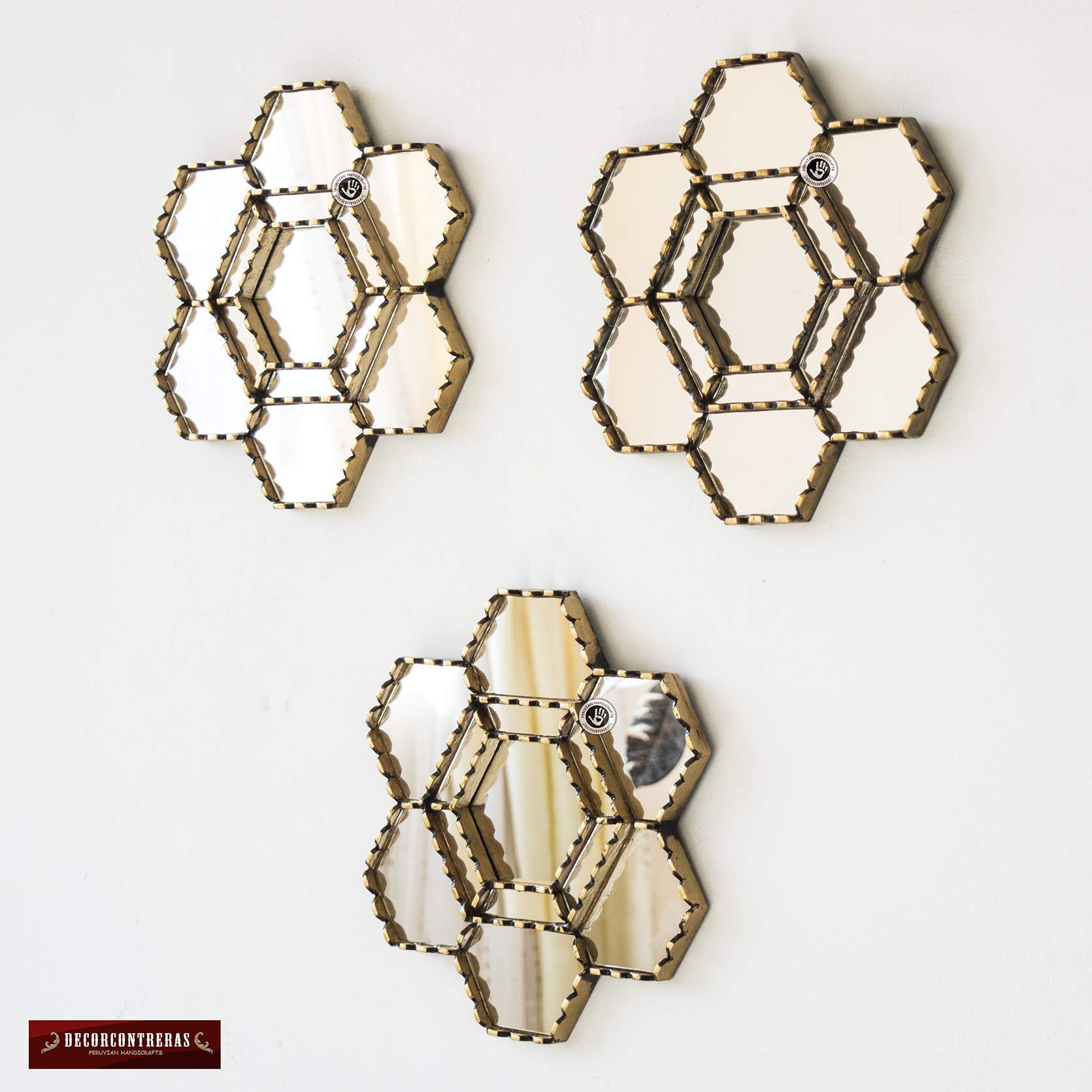 Handcrafted Gold Hexagonal Wall Mirror 11.8