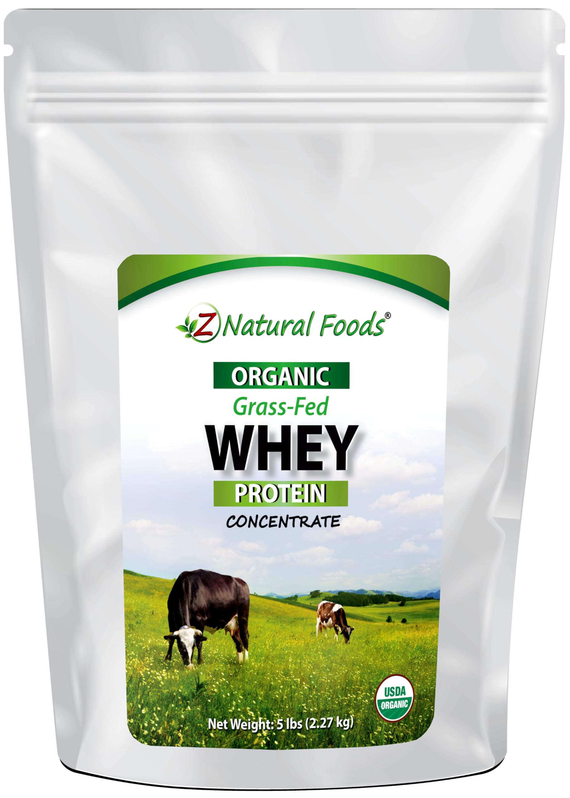 Organic Grass-Fed Whey Protein Powder by Z Natural Foods – Cold-Processed Whey Protein Concentrate with Essential Amino Acids for Muscle Recovery & Fitness – Unflavored, 5 lb – Perfect for Post-Workout Shakes, Smoothies & Baking