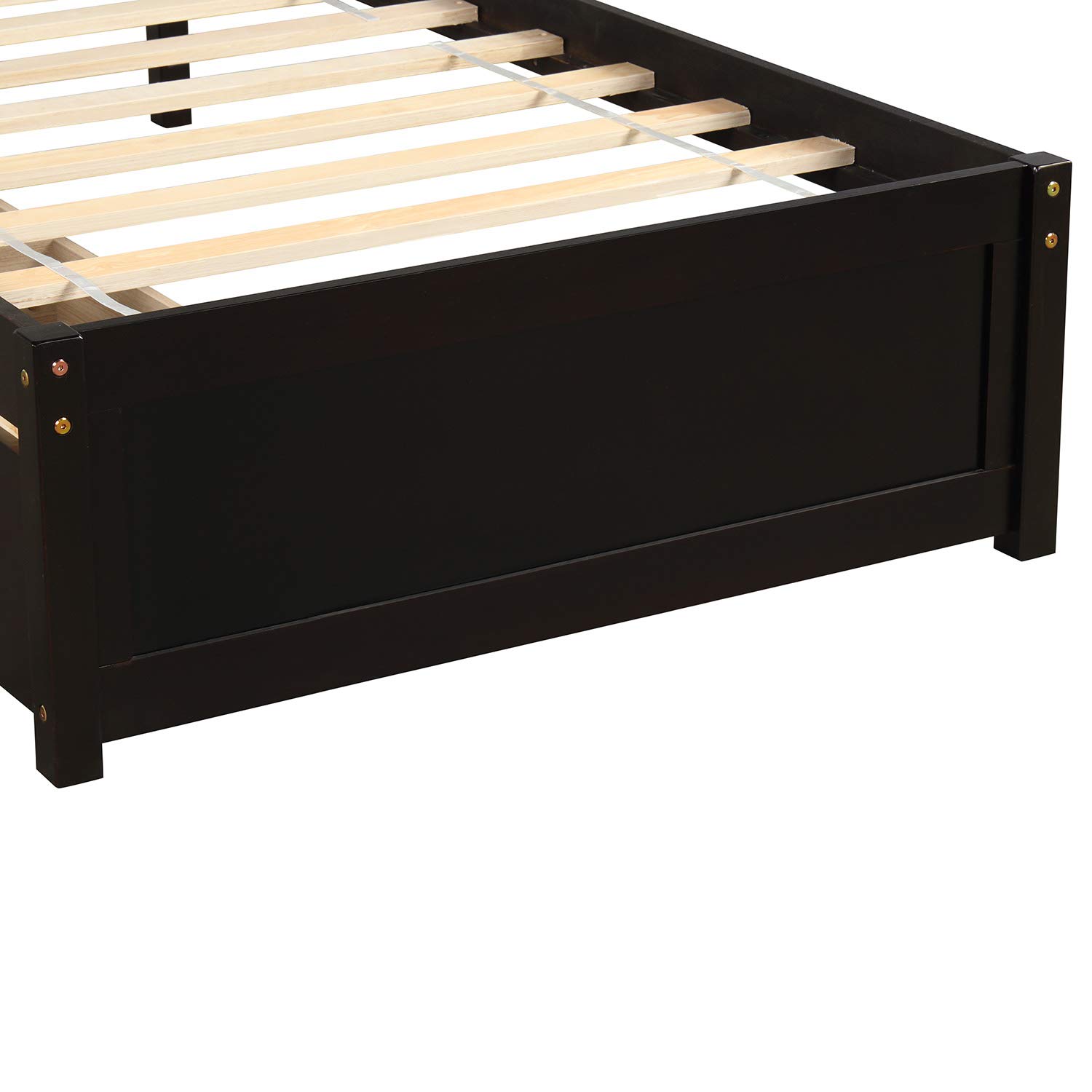 Solid Wood Twin Platform Storage Bed Frame with Headboard & 2 Drawers - Espresso Finish - Perfect for Small Bedrooms, Guest Rooms & Kids' Rooms
