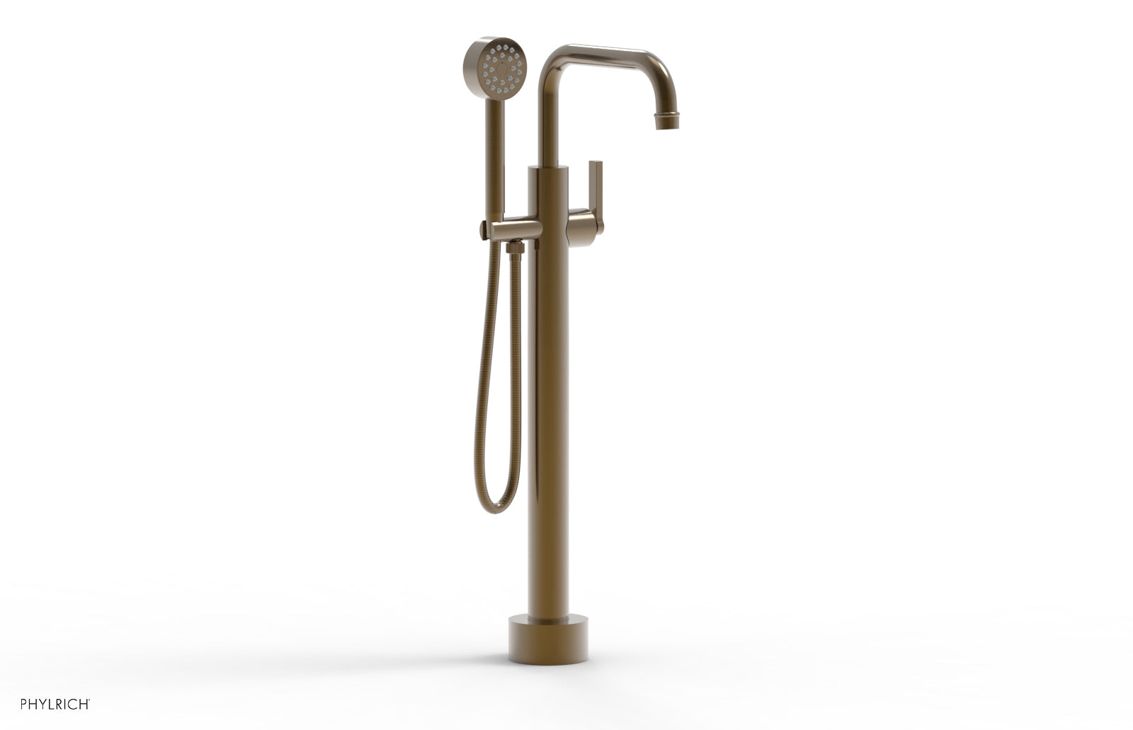 HEX MODERN Low Profile Floor Mount Tub Filler with Lever Handle and Hand Shower - Model 501 55 03 - Perfect for Contemporary Bathroom Renovations and Spa-Like Showers