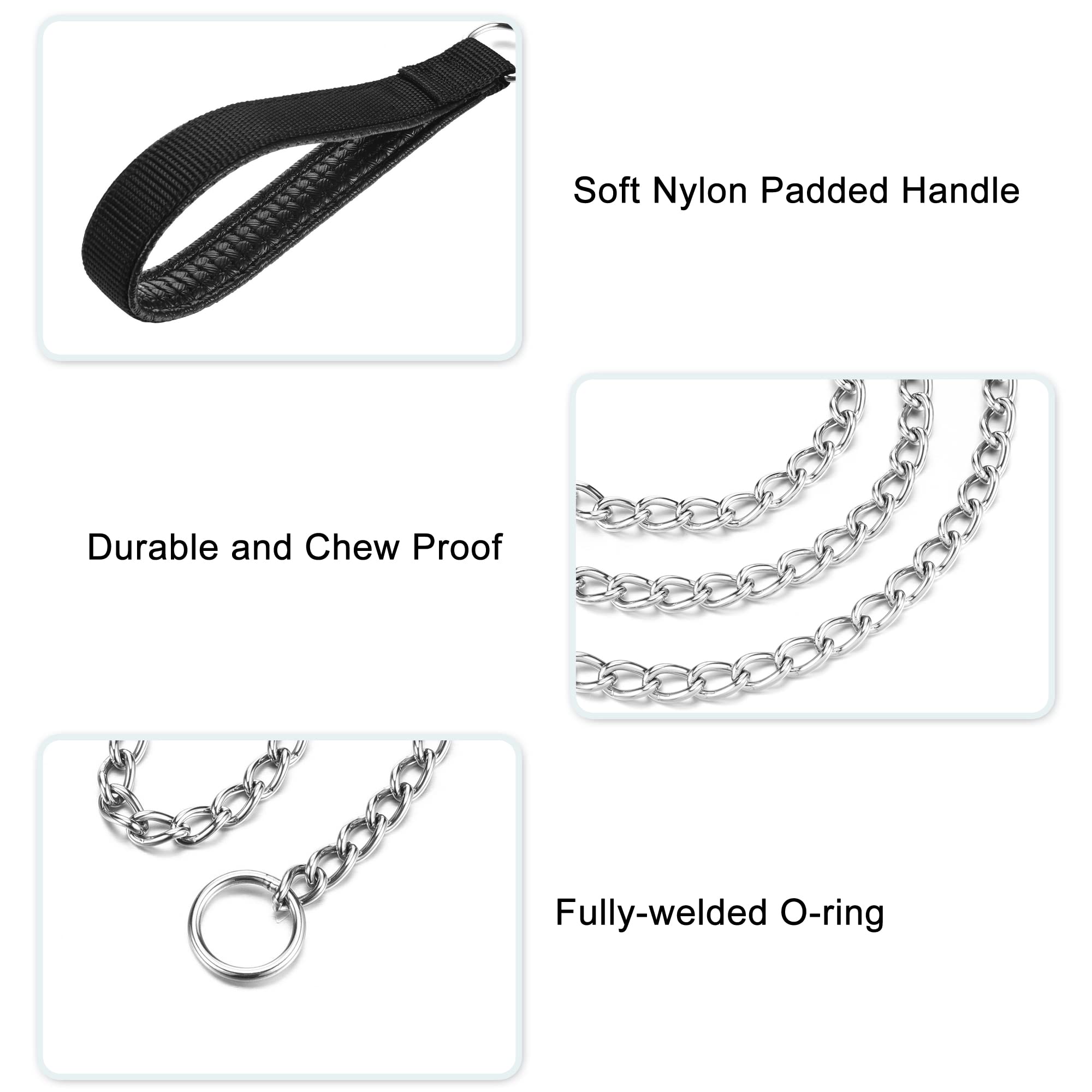**Heavy Duty Chew Proof Metal Dog Leash with Integrated Collar – 4ft Sturdy P Chain Slip Leash for Large & Medium Dogs – Padded Handle for Comfort – Perfect for Training, Walking & Outdoor Adventures**