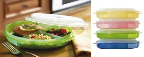 Microwave Safe Divided Plates with Vented Lids - 4-Piece Set in Assorted Colors for Meal Prep, Leftovers & Kids Lunch - BPA-Free Reusable Food Storage Containers