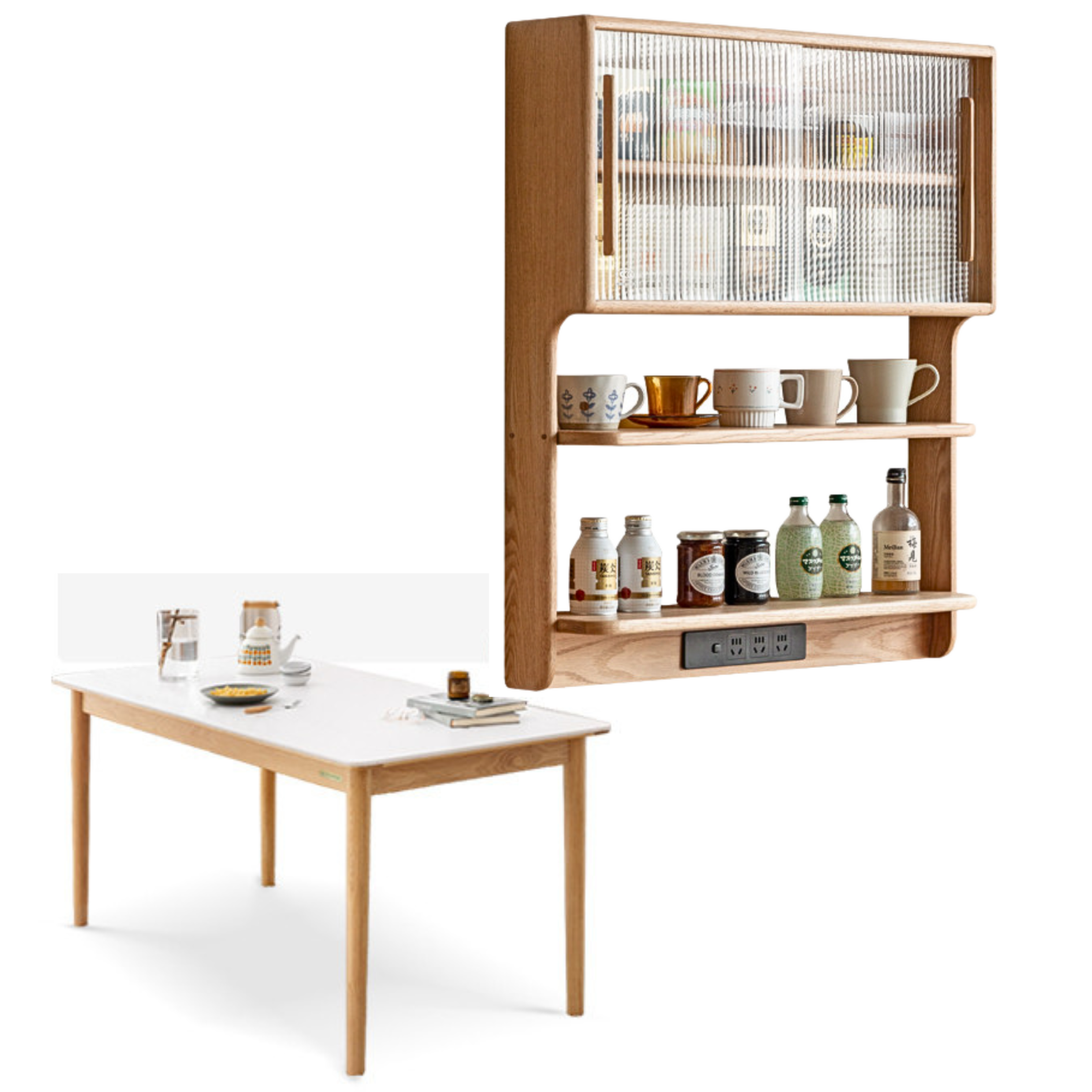 30.7х6.7х35.8 inch / 78х17х91 cm / Natural wood color/ Oak Hanging cabinet+ 59.1х31.5х29.9 inch/ 150х80х76 cm rock board dining table