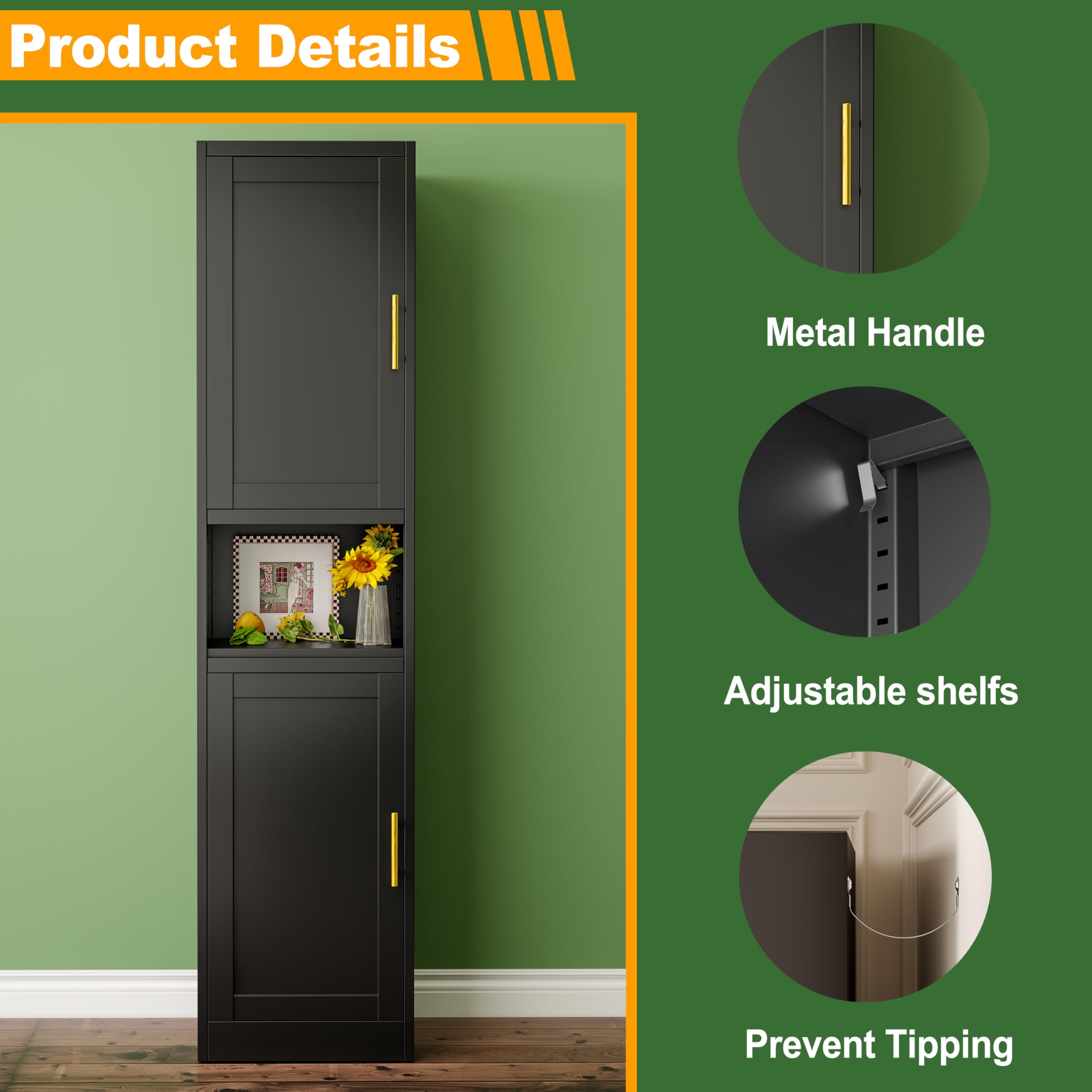 2-Door Metal Storage Cabinet, 6-Tier Tall Steel Pantry Cabinet 70.87