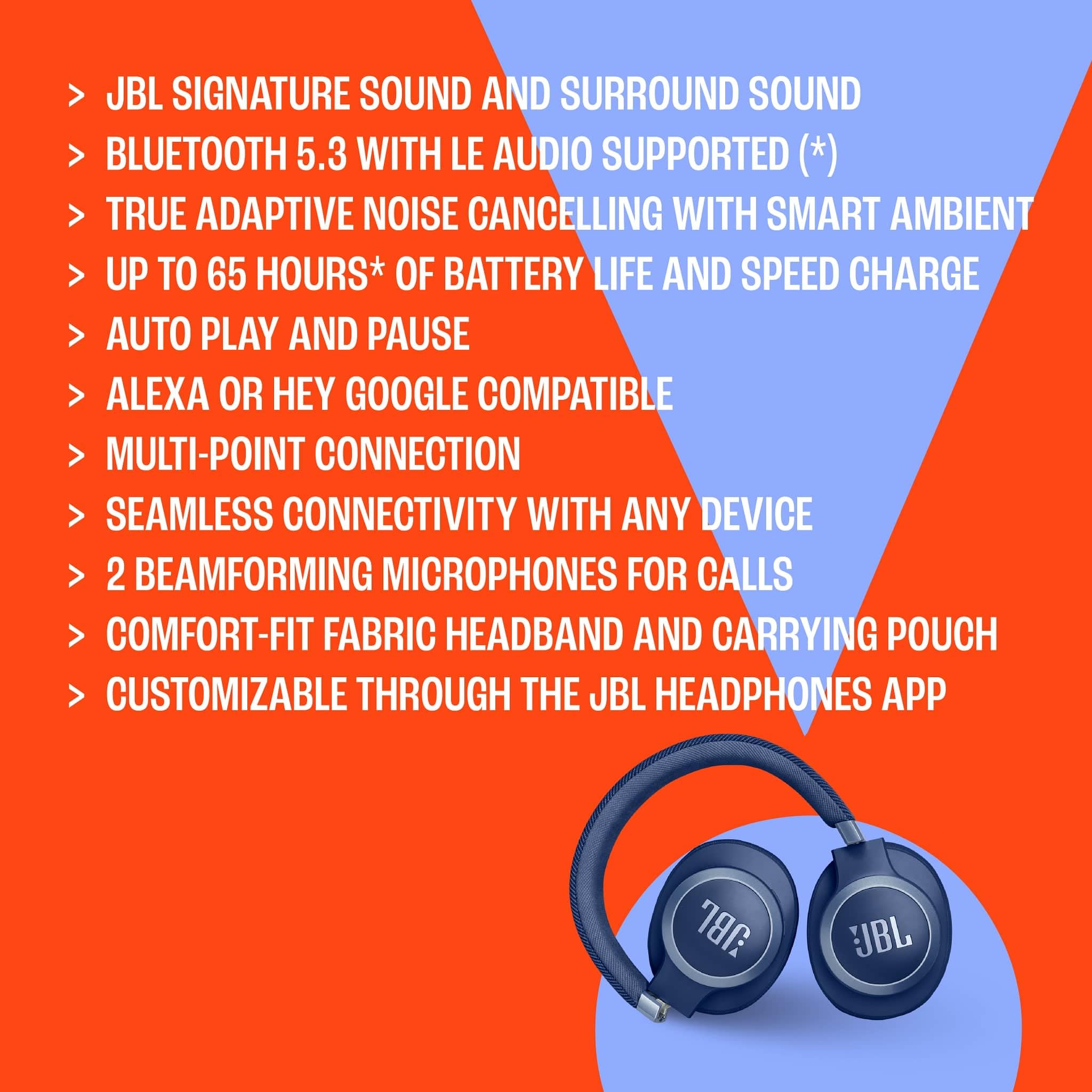 JBL Live 770 NC Wireless Over-Ear Headphones with Active Noise Cancelling, 65-Hour Battery Life, Bluetooth 5.0, Built-in Mic - Sandstone | Perfect for Travel, Work & Home Entertainment
