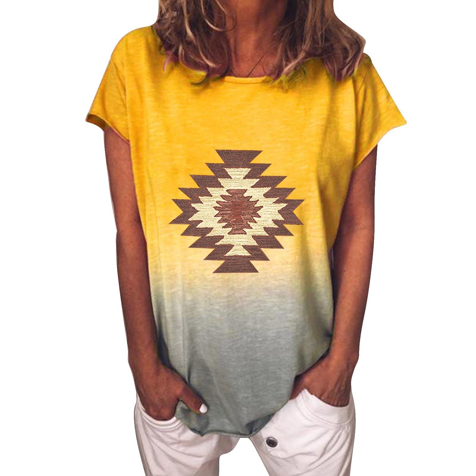 Women's Long Sleeve Casual T-Shirt - Soft Loose Fit Printed Gradient Color Top for Everyday Wear | Perfect for Work, Weekend Outings & Layering
