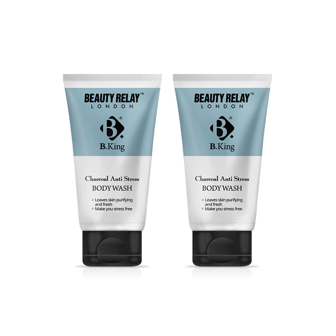 Beauty Relay London B King Charcoal Anti Stress Body Wash for Men - Activated Charcoal Deep Cleansing Body Wash with Cinnamon Oil, Aloe Vera, Argan Oil, Mulberry, Vitamin E & Lemon Oil | Skin Detox & Anti-Pollution | 200ml (Buy 1 Get 1 Free) | Perfect for Gym, Travel & Daily Shower Routine