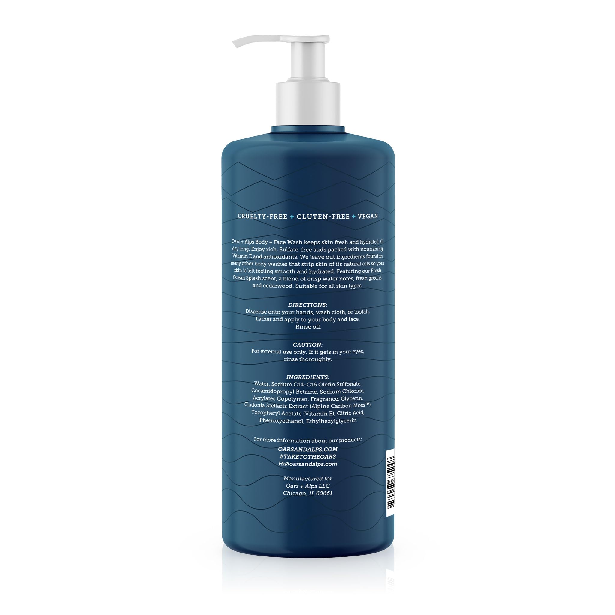 Oars + Alps Men's Moisturizing Body and Face Wash with Vitamin E & Antioxidants - Sulfate Free, Fresh Ocean Scent, 32oz - Hydrating Skin Care for Daily Shower & Post-Workout Refreshment